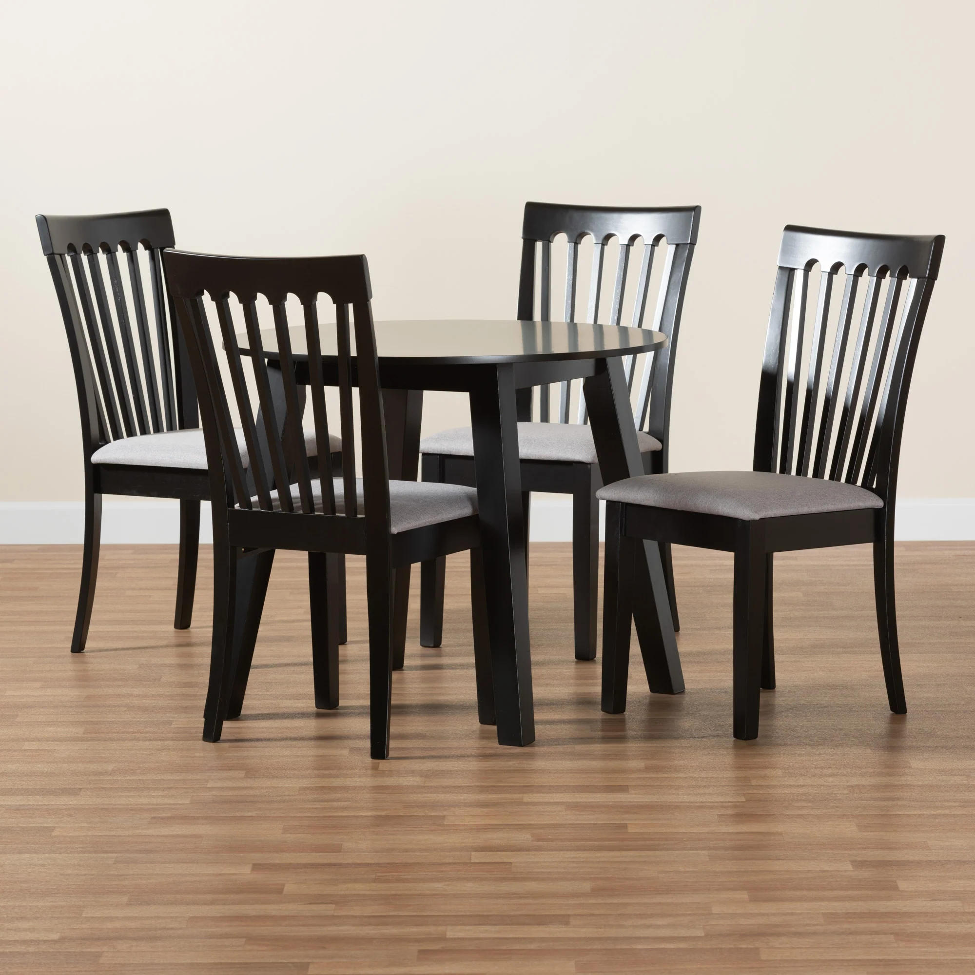Baxton Studio Nina Modern Grey Fabric and Espresso Brown Finished Wood 5-Piece Dining Set - Image 2