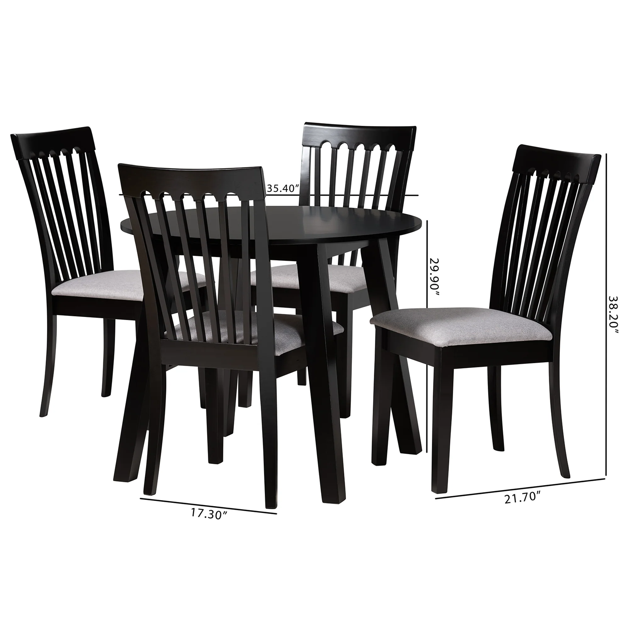 Baxton Studio Nina Modern Grey Fabric and Espresso Brown Finished Wood 5-Piece Dining Set - Image 3