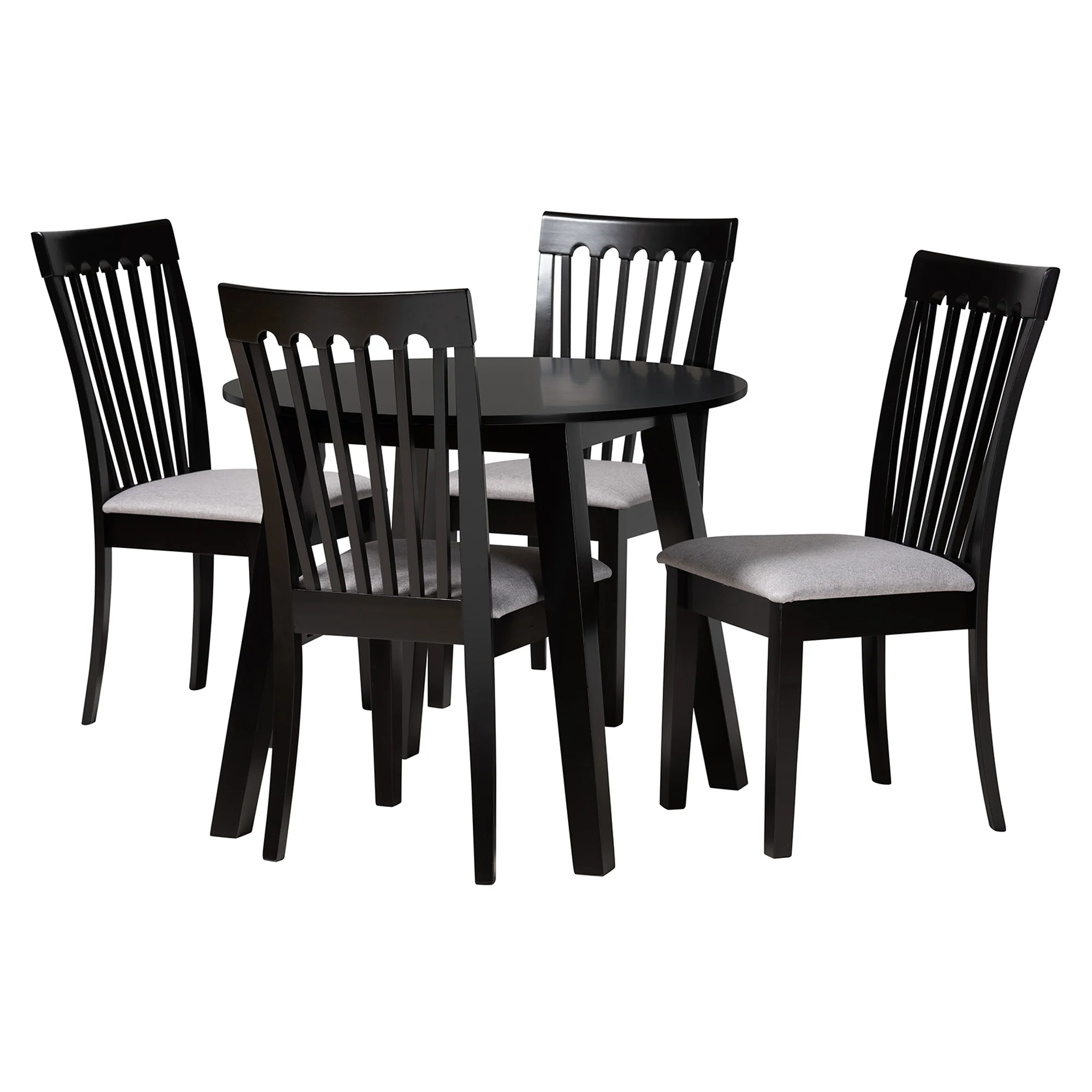 Baxton Studio Nina Modern Grey Fabric and Espresso Brown Finished Wood 5-Piece Dining Set - Image 4
