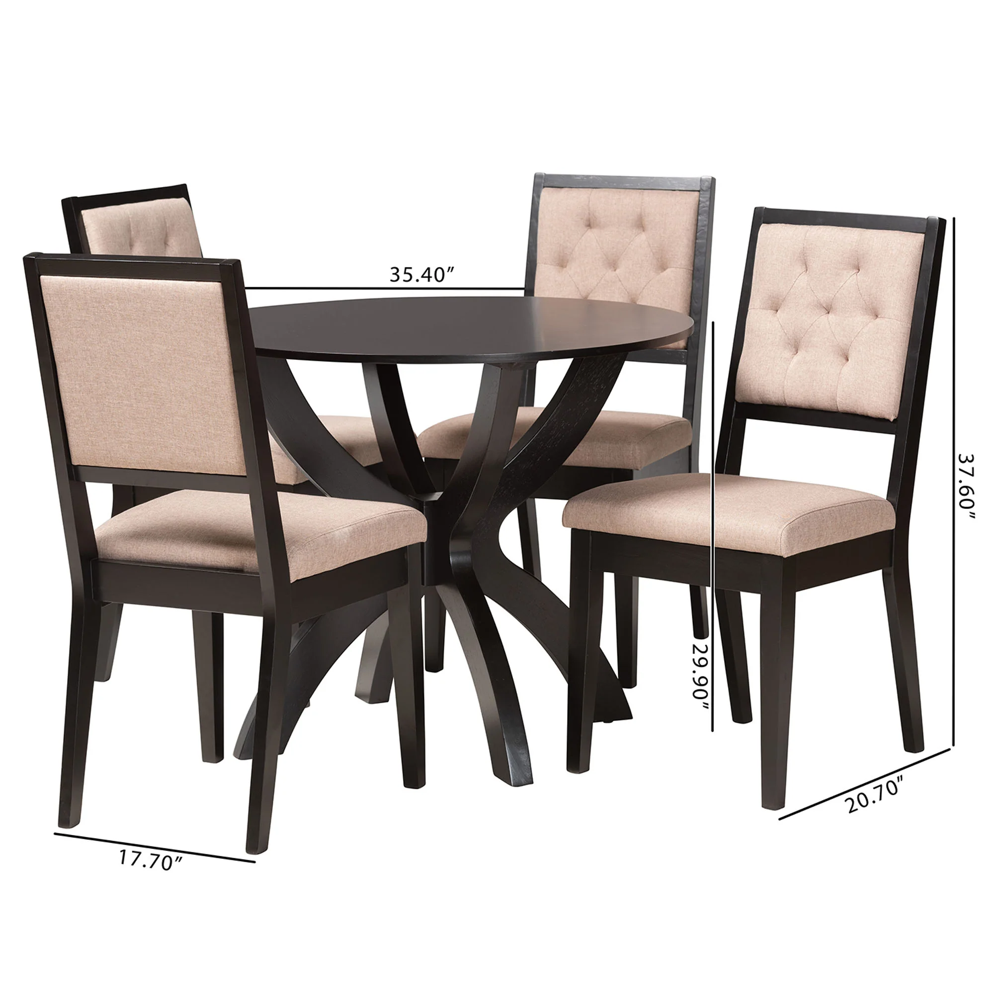 Baxton Studio Noe Modern Sand Fabric and Dark Brown Finished Wood 5-Piece Dining Set - Image 10