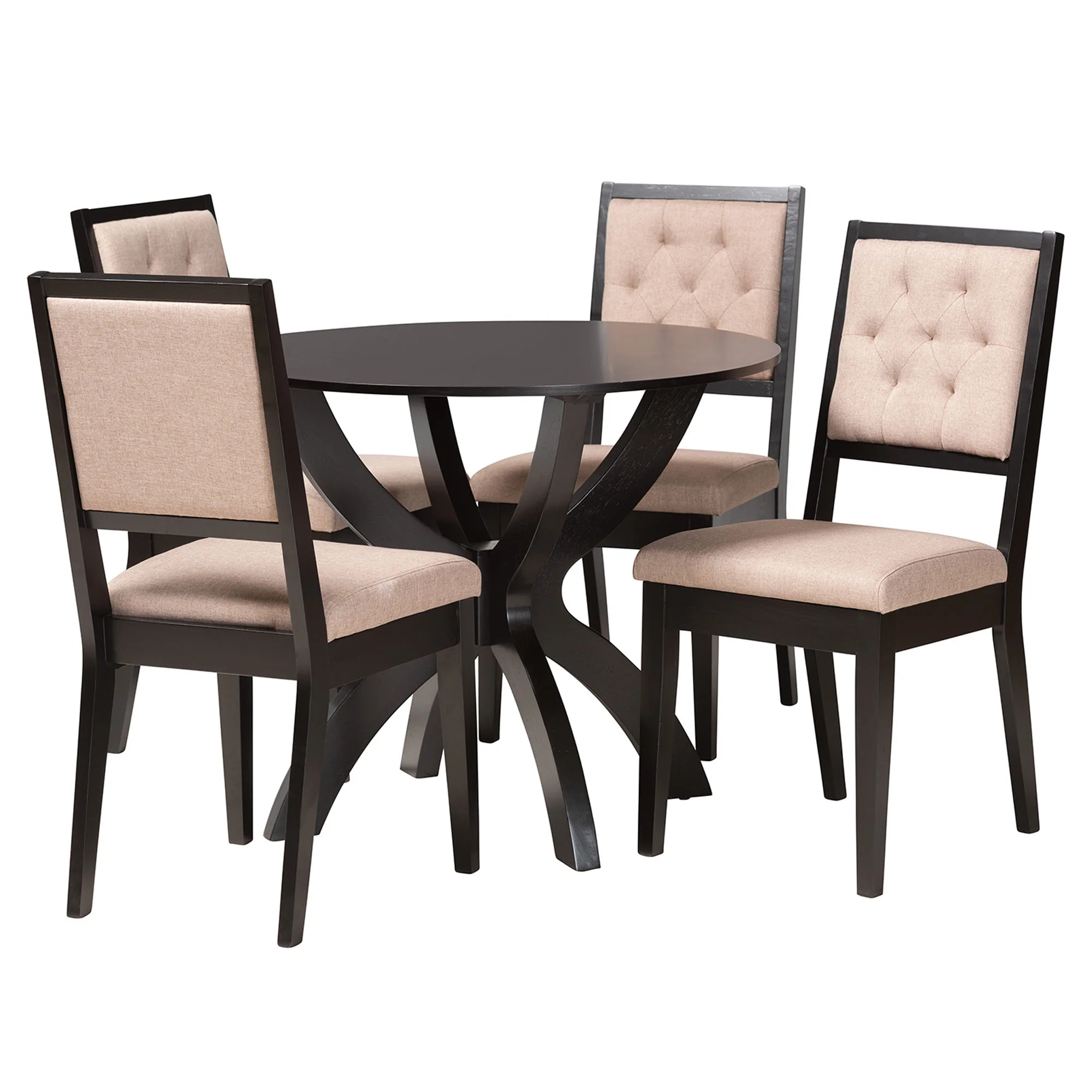 Baxton Studio Noe Modern Sand Fabric and Dark Brown Finished Wood 5-Piece Dining Set - Image 2
