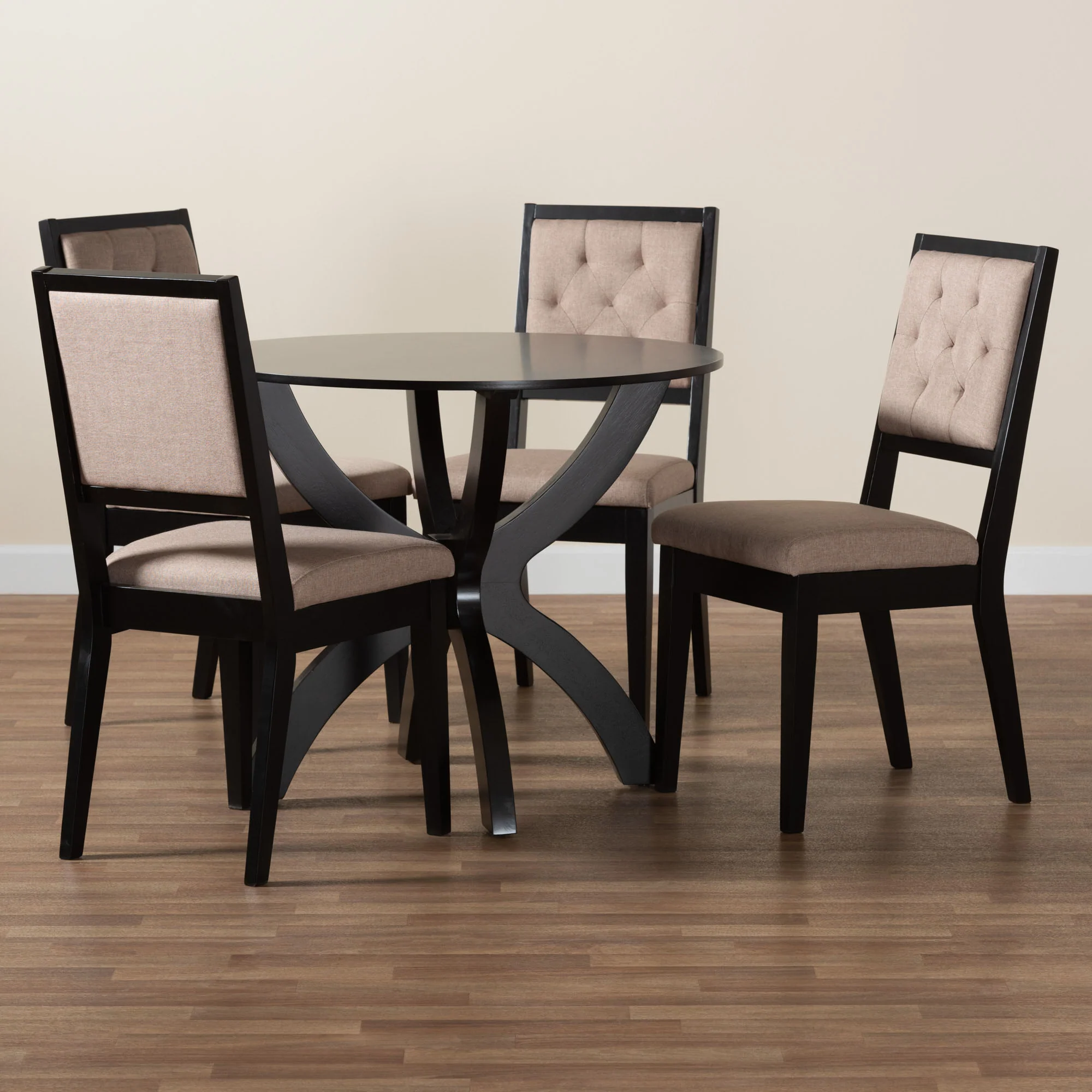 Baxton Studio Noe Modern Sand Fabric and Dark Brown Finished Wood 5-Piece Dining Set - Image 9