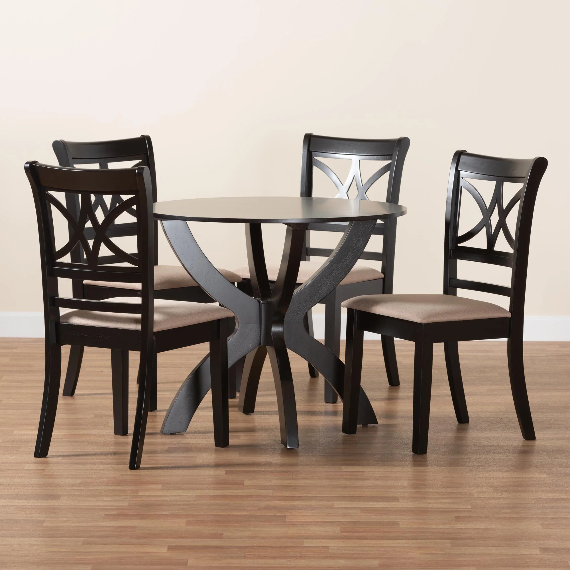 Baxton Studio Noemi Modern Beige Fabric and Dark Brown Finished Wood 5-Piece Dining Set - Image 2