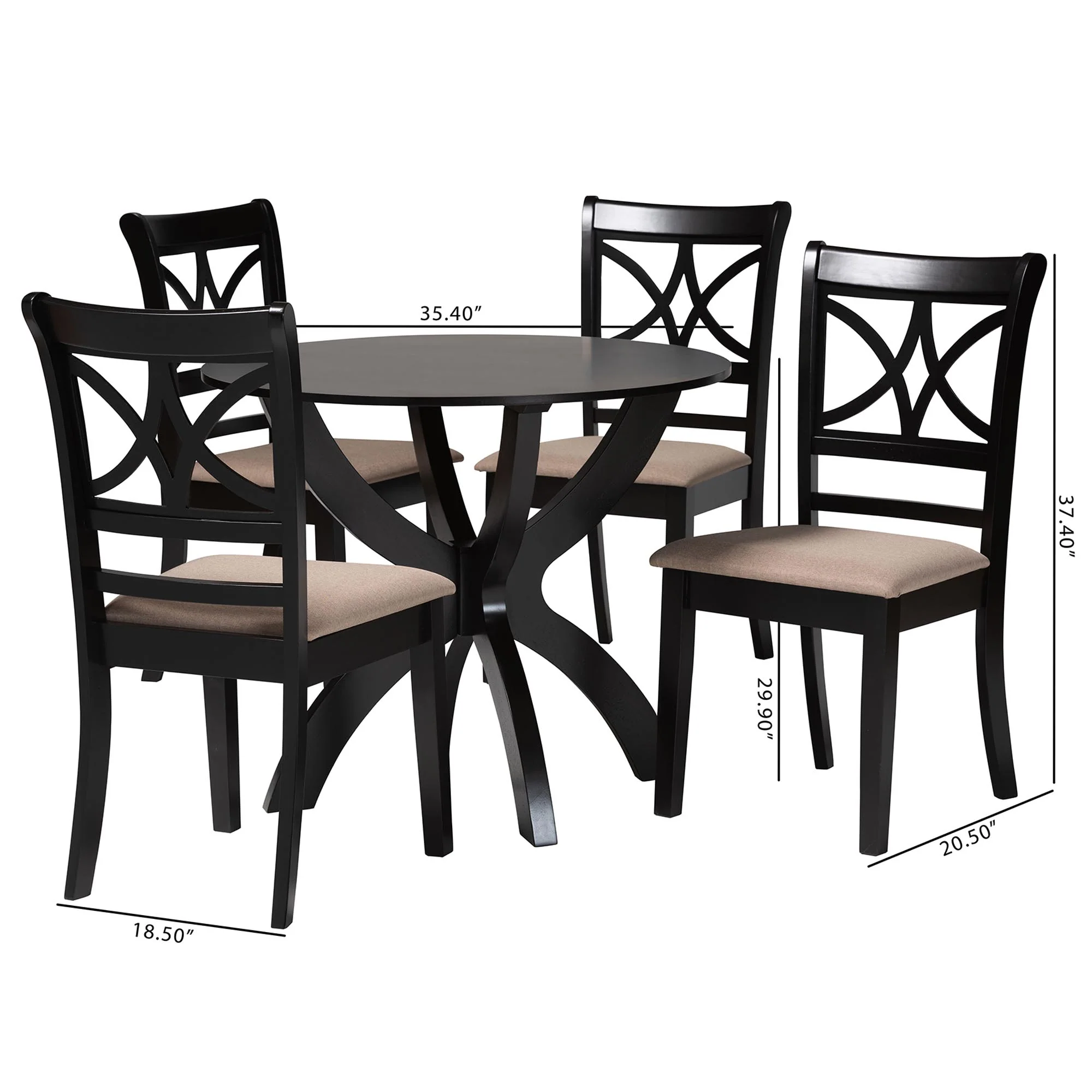 Baxton Studio Noemi Modern Beige Fabric and Dark Brown Finished Wood 5-Piece Dining Set - Image 3