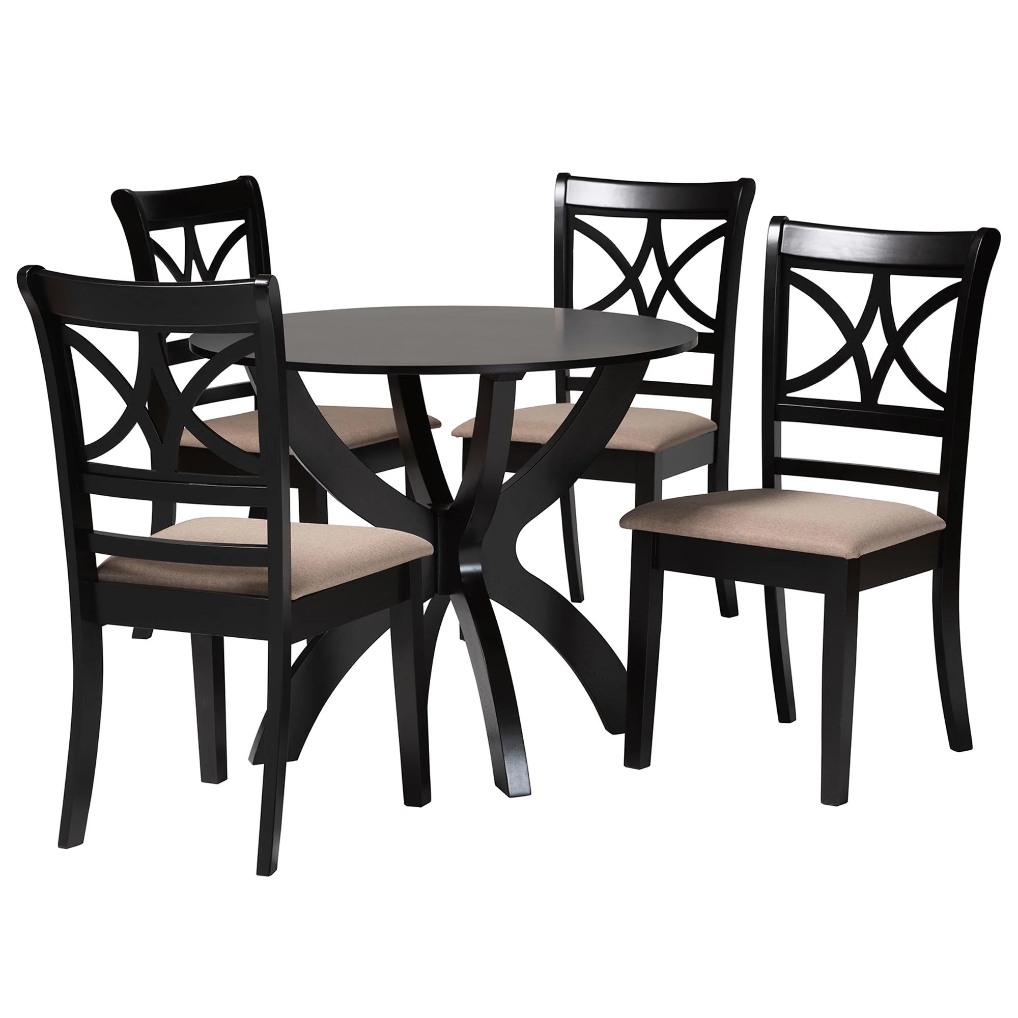 Baxton Studio Noemi Modern Beige Fabric and Dark Brown Finished Wood 5-Piece Dining Set - Image 4