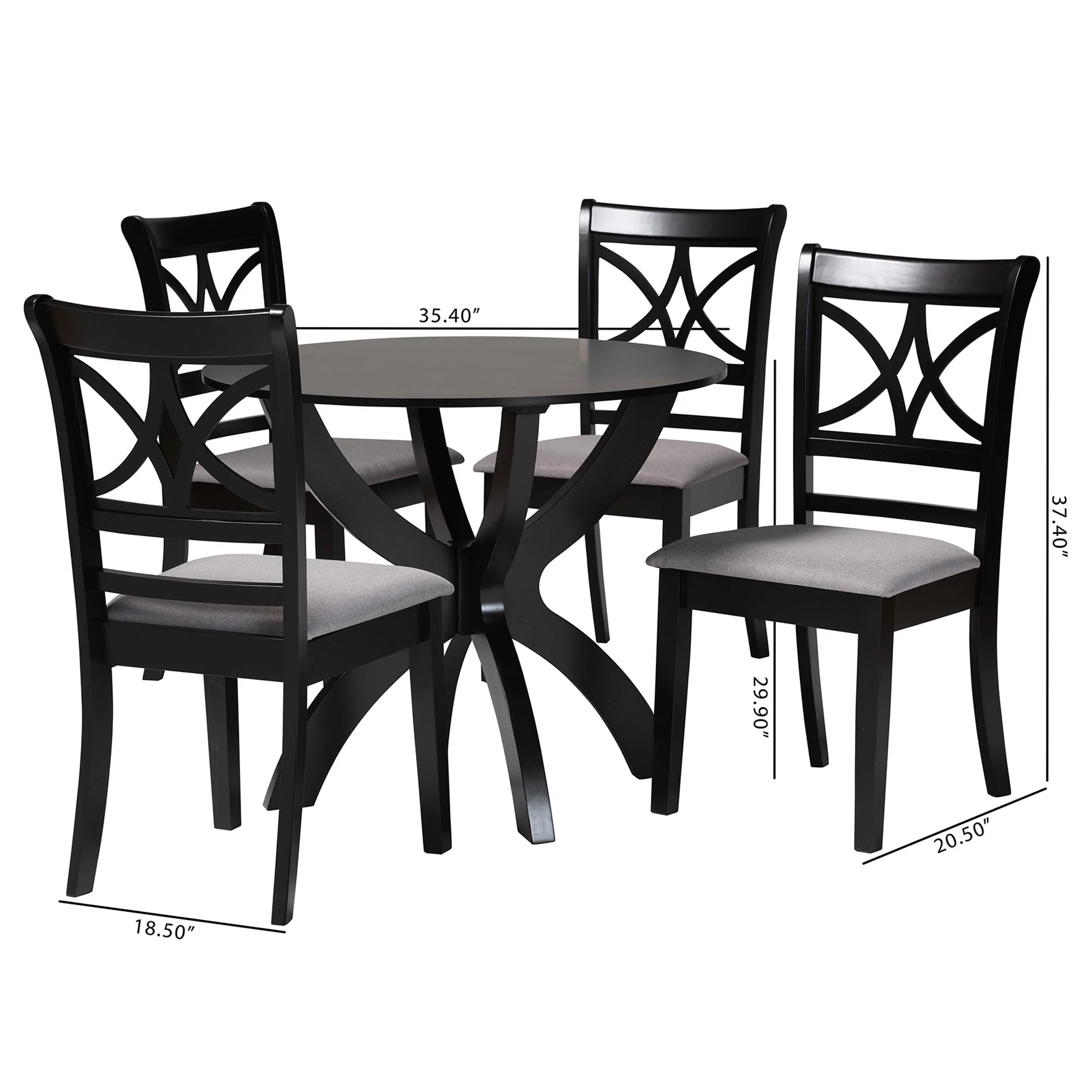 Baxton Studio Noemi Modern Grey Fabric and Dark Brown Finished Wood 5-Piece Dining Set - Image 10