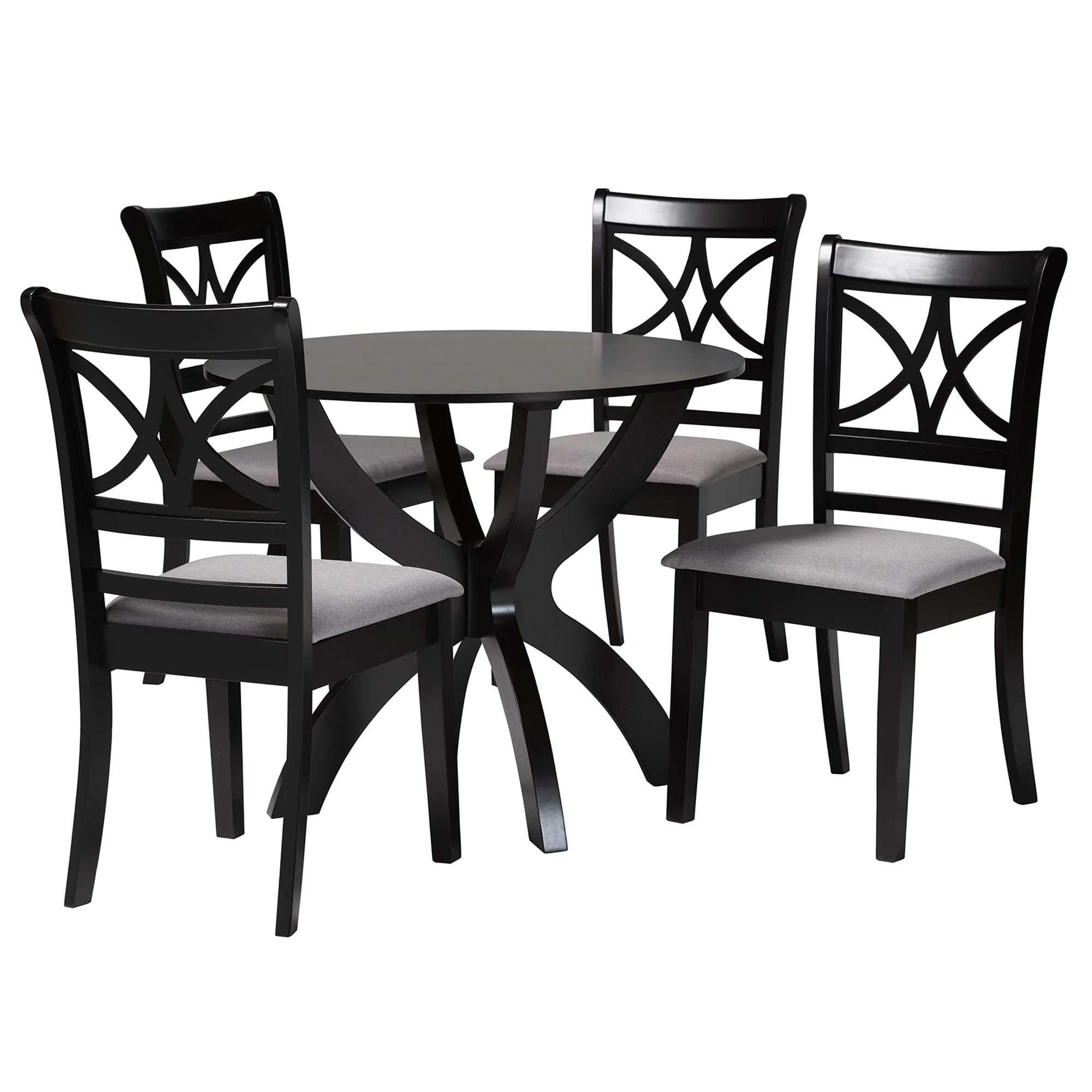 Baxton Studio Noemi Modern Grey Fabric and Dark Brown Finished Wood 5-Piece Dining Set - Image 2