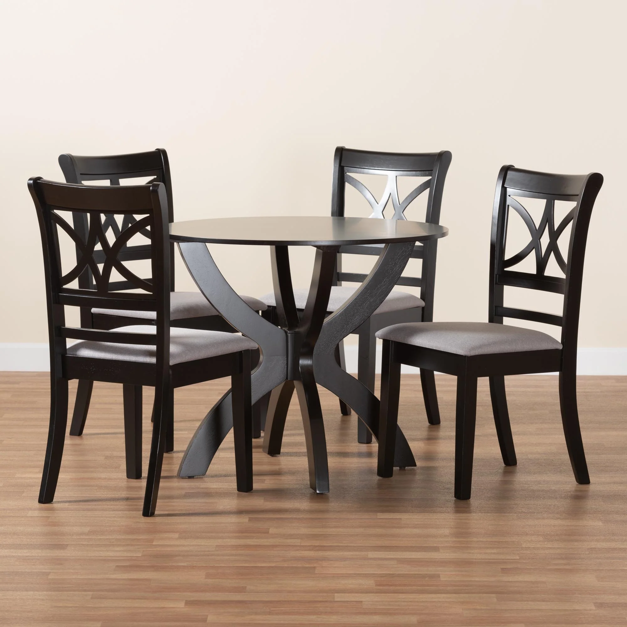 Baxton Studio Noemi Modern Grey Fabric and Dark Brown Finished Wood 5-Piece Dining Set - Image 9