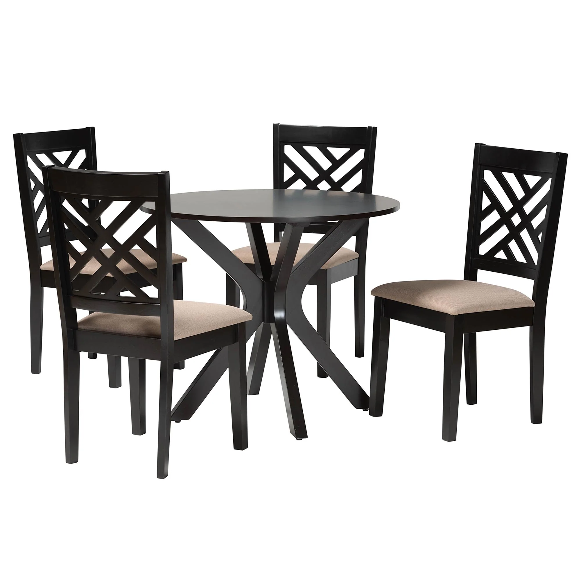 Baxton Studio Norah Modern Sand Fabric and Dark Brown Finished Wood 5-Piece Dining Set - Image 2