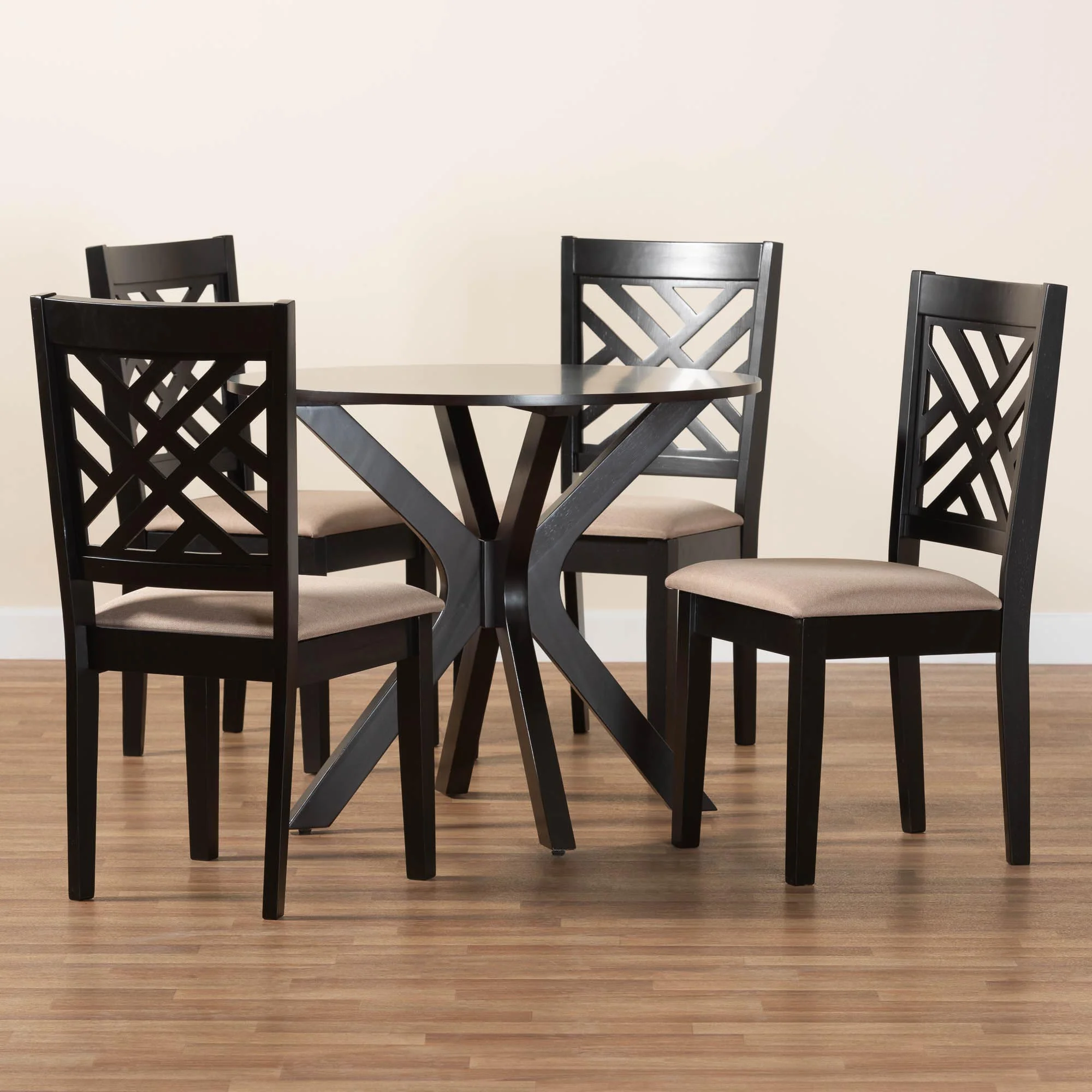 Baxton Studio Norah Modern Sand Fabric and Dark Brown Finished Wood 5-Piece Dining Set - Image 9
