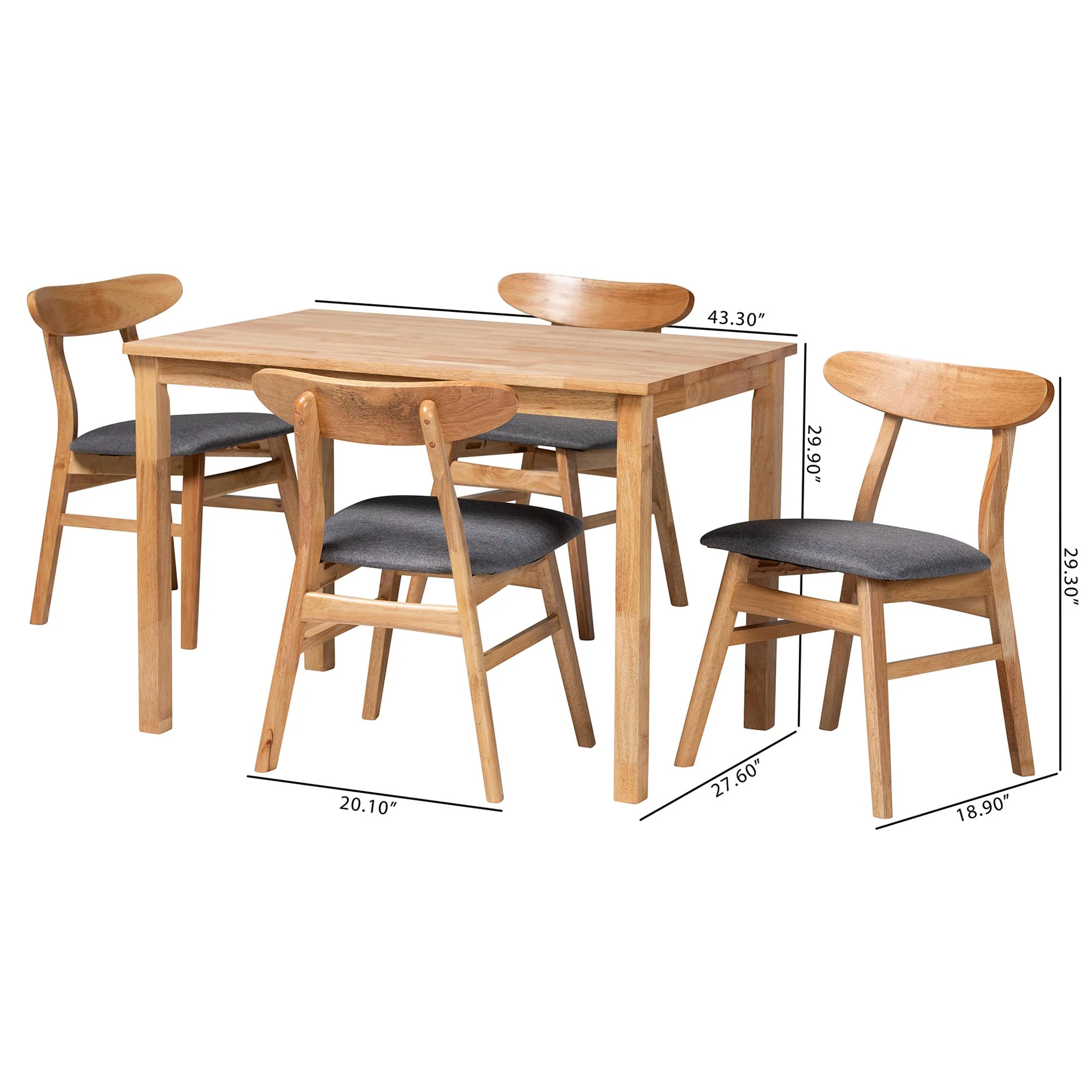 Baxton Studio Norwin Mid-Century Grey Fabric and Natural Brown Finished Wood 5-Piece Dining Set - Image 10