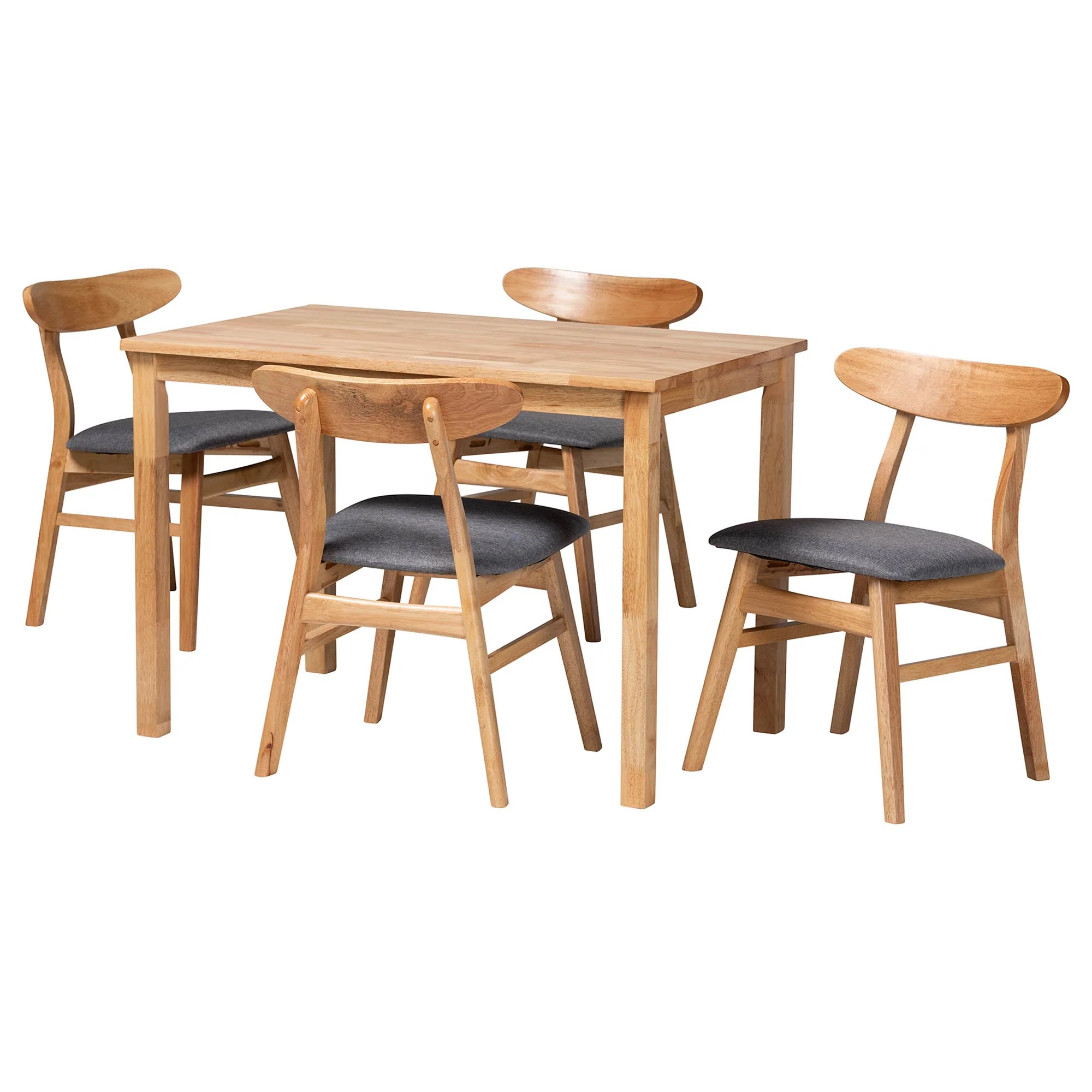 Baxton Studio Norwin Mid-Century Grey Fabric and Natural Brown Finished Wood 5-Piece Dining Set - Image 2