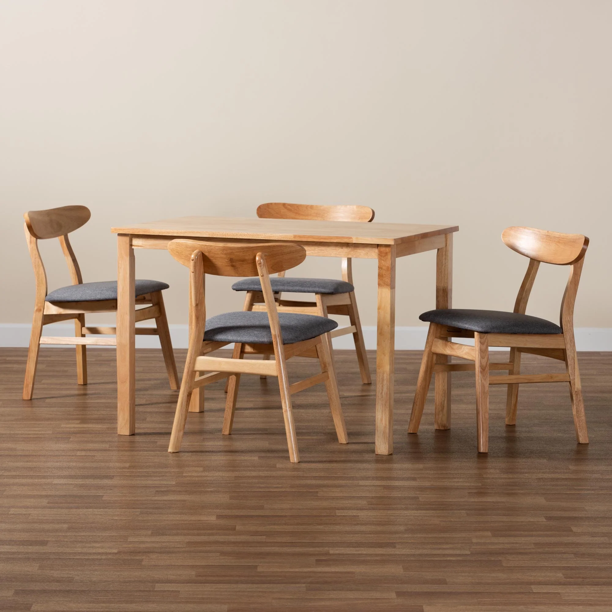 Baxton Studio Norwin Mid-Century Grey Fabric and Natural Brown Finished Wood 5-Piece Dining Set - Image 9