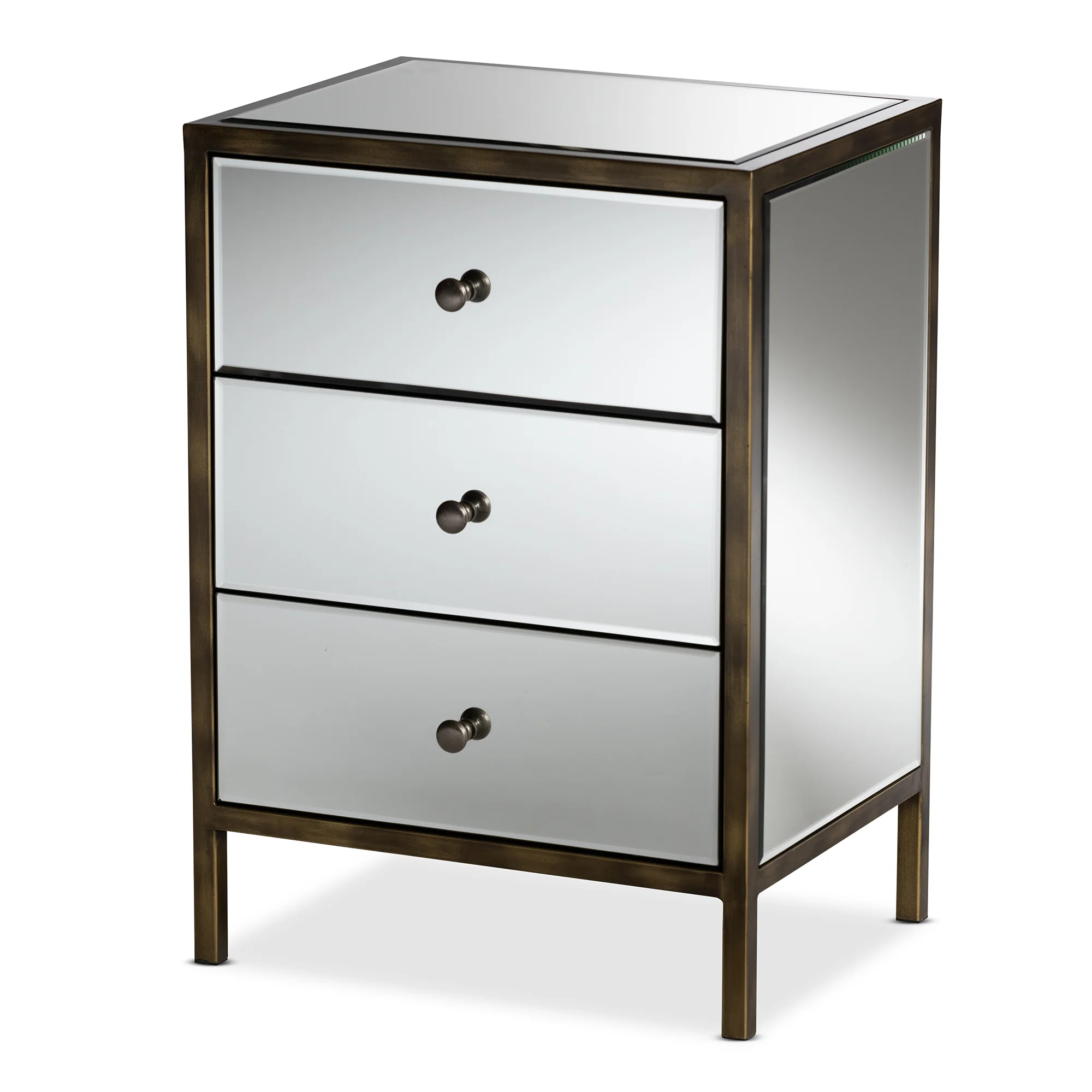 Baxton Studio Nouria Modern and Contemporary Hollywood Regency Glamour Style Mirrored 3-Drawer End Table - Image 2