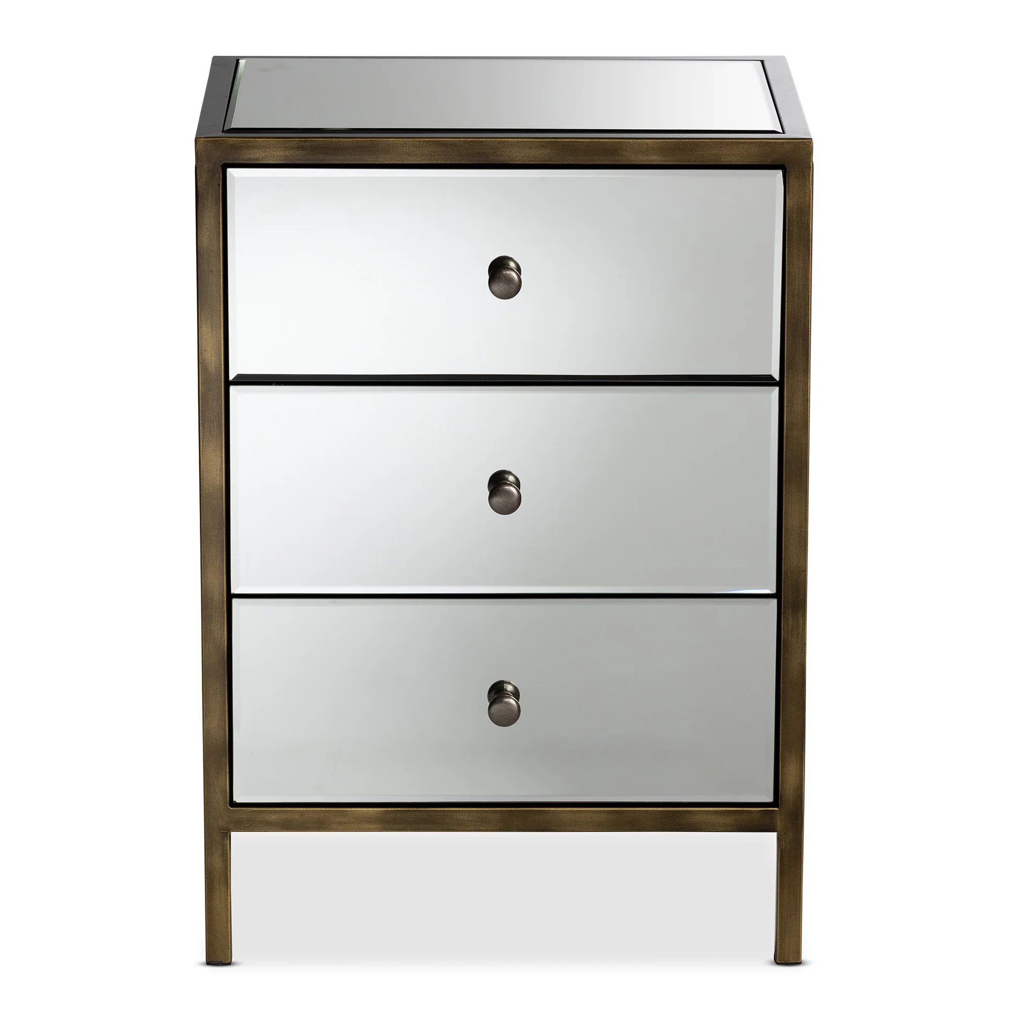 Baxton Studio Nouria Modern and Contemporary Hollywood Regency Glamour Style Mirrored 3-Drawer End Table - Image 3