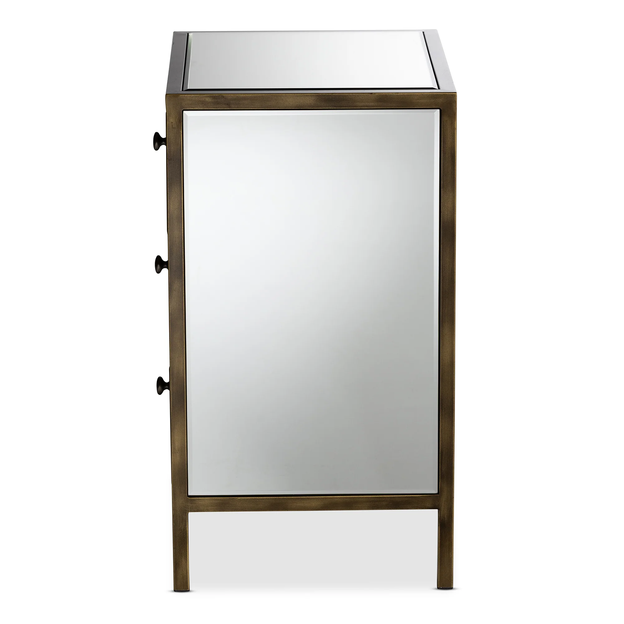 Baxton Studio Nouria Modern and Contemporary Hollywood Regency Glamour Style Mirrored 3-Drawer End Table - Image 4