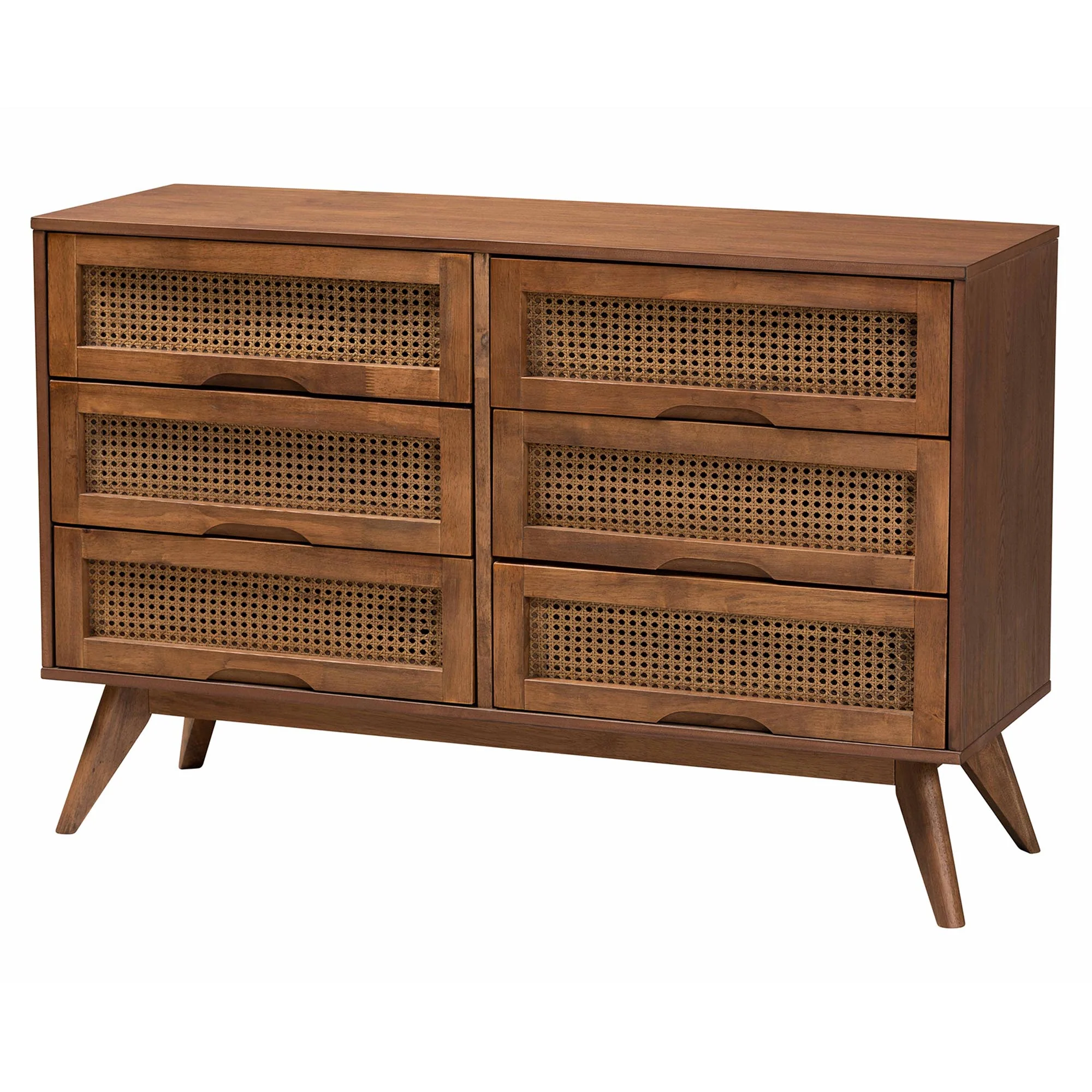Baxton Studio Nura Mid-Century Modern Walnut Brown Finished Wood and Rattan Full Size 4-Piece Bedroom Set - Image 11