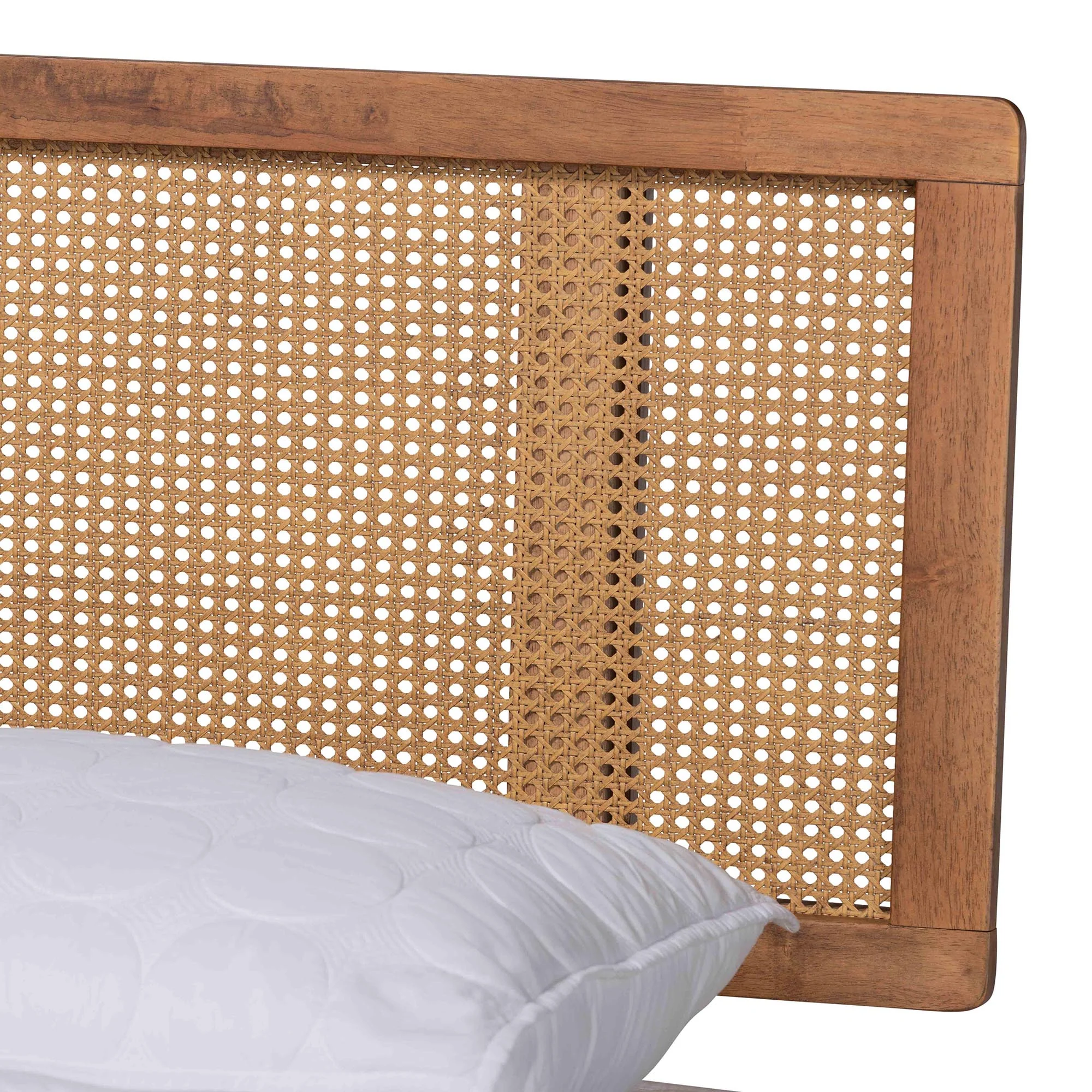 Baxton Studio Nura Mid-Century Modern Walnut Brown Finished Wood and Rattan Full Size 4-Piece Bedroom Set - Image 3
