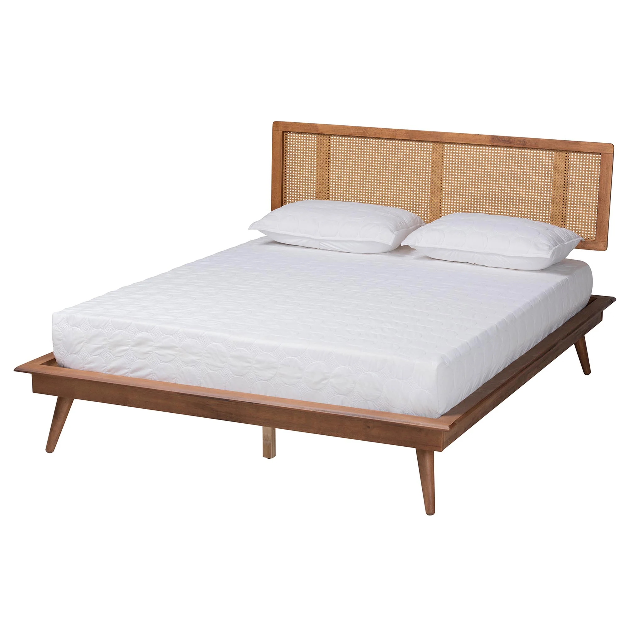 Baxton Studio Nura Mid-Century Modern Walnut Brown Finished Wood and Rattan Full Size 5-Piece Bedroom Set - Image 8