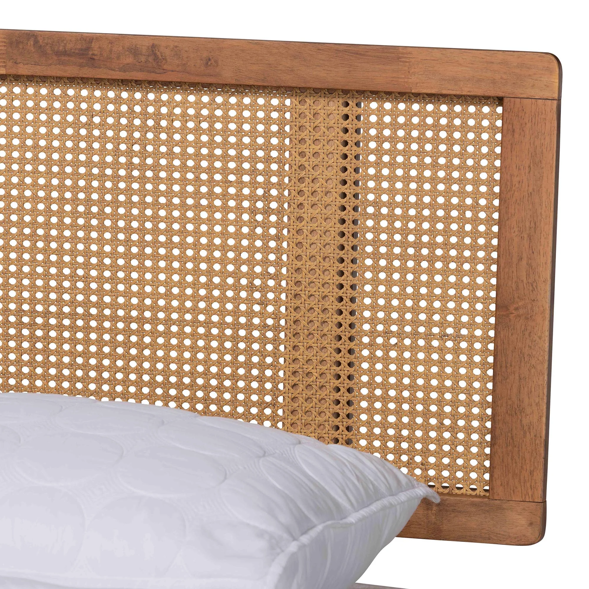 Baxton Studio Nura Mid-Century Modern Walnut Brown Finished Wood and Rattan King Size 5-Piece Bedroom Set - Image 3