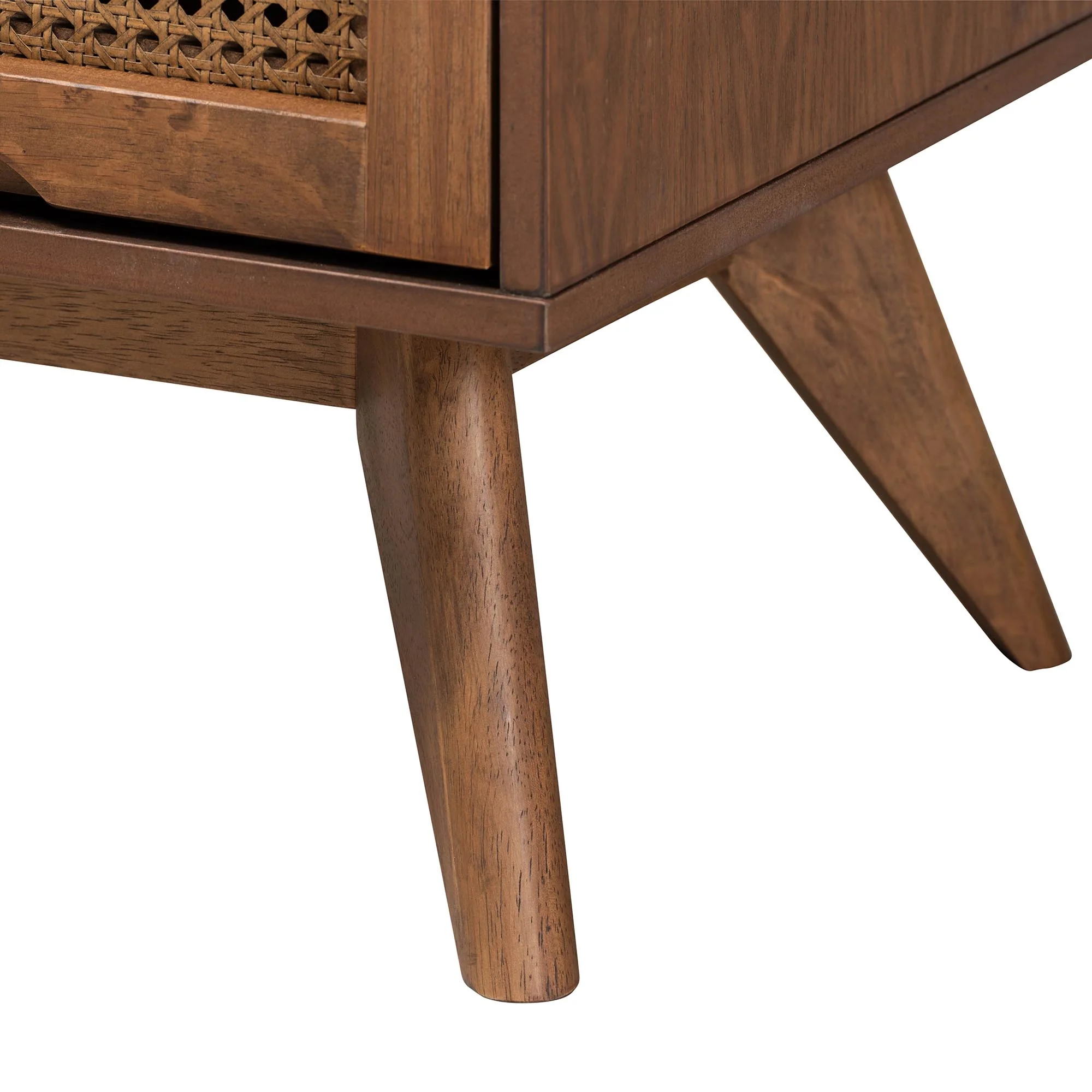 Baxton Studio Nura Mid-Century Modern Walnut Brown Finished Wood and Rattan Queen Size 3-Piece Bedroom Set - Image 10