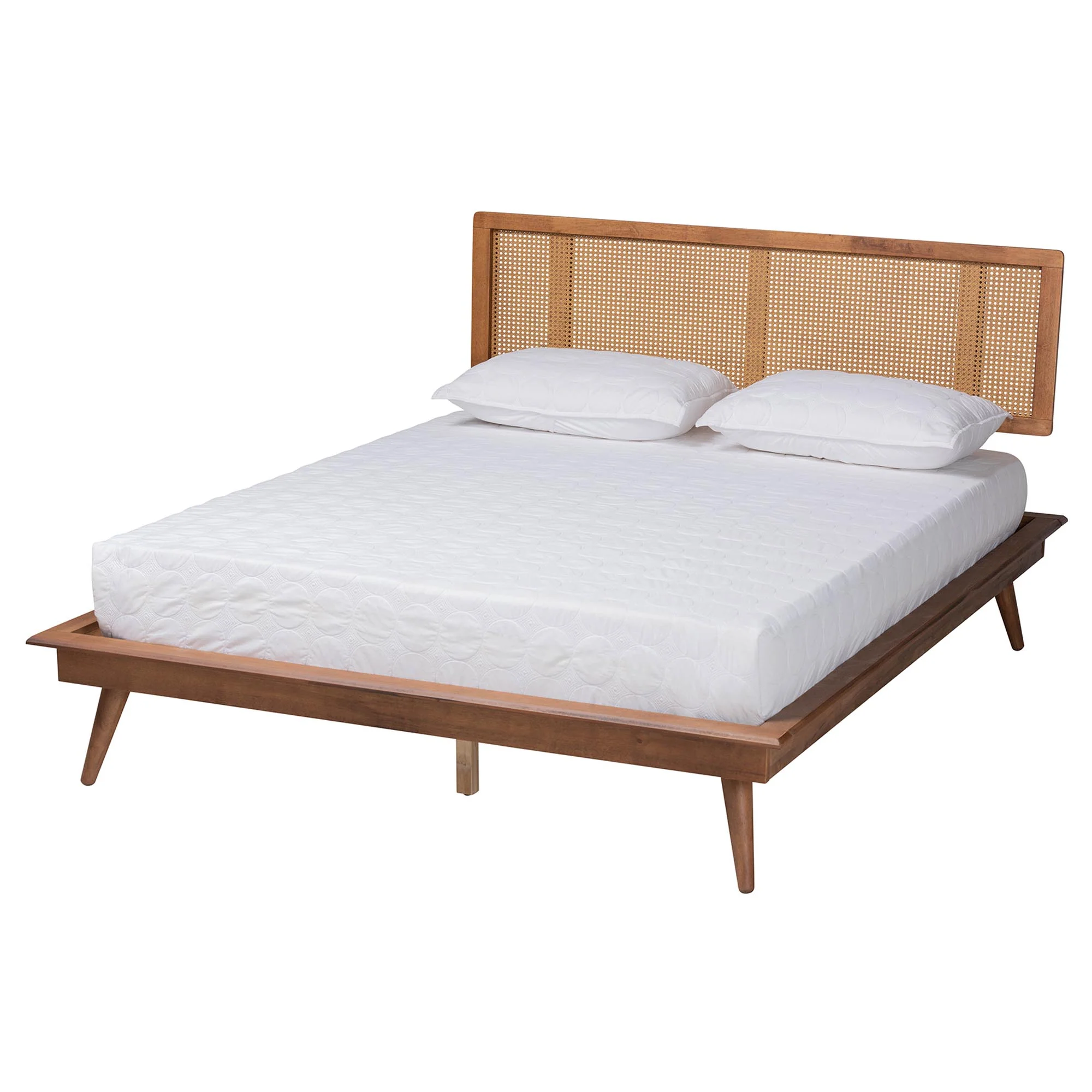 Baxton Studio Nura Mid-Century Modern Walnut Brown Finished Wood and Rattan Queen Size 3-Piece Bedroom Set - Image 7