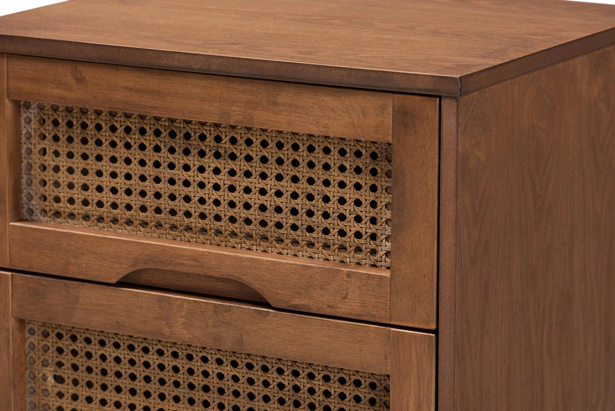 Baxton Studio Nura Mid-Century Modern Walnut Brown Finished Wood and Rattan Queen Size 3-Piece Bedroom Set - Image 9