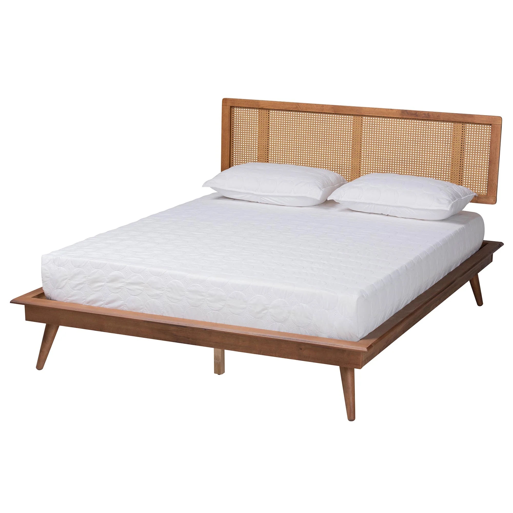 Baxton Studio Nura Mid-Century Modern Walnut Brown Finished Wood and Rattan Queen Size 4-Piece Bedroom Set - Image 8