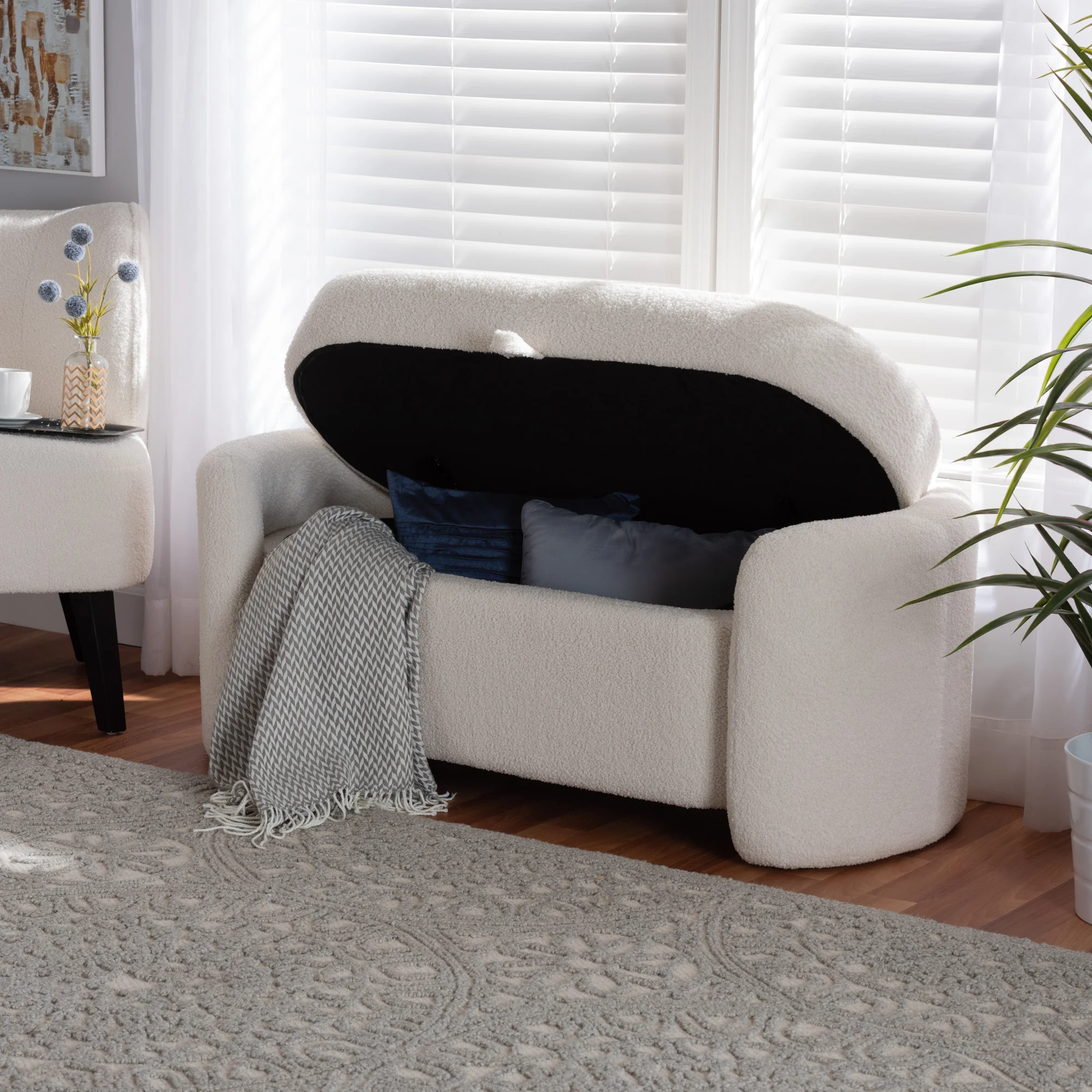 Baxton Studio Oakes Modern and Contemporary Ivory Boucle Upholstered Storage Bench - Image 9