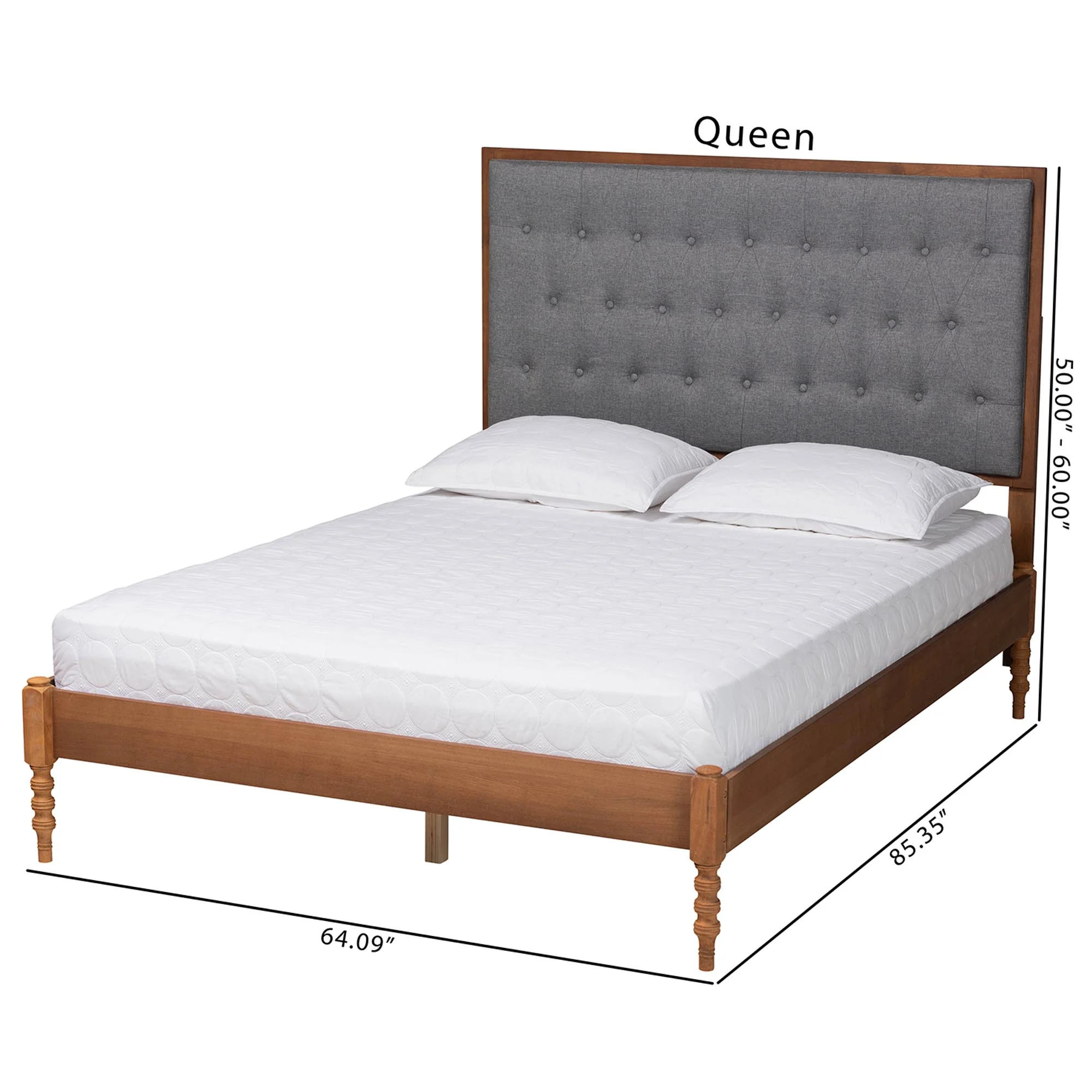 Baxton Studio Odeya Classic and Traditional Grey Fabric and Walnut Brown Finished Wood Queen Size Platform Bed - Image 3