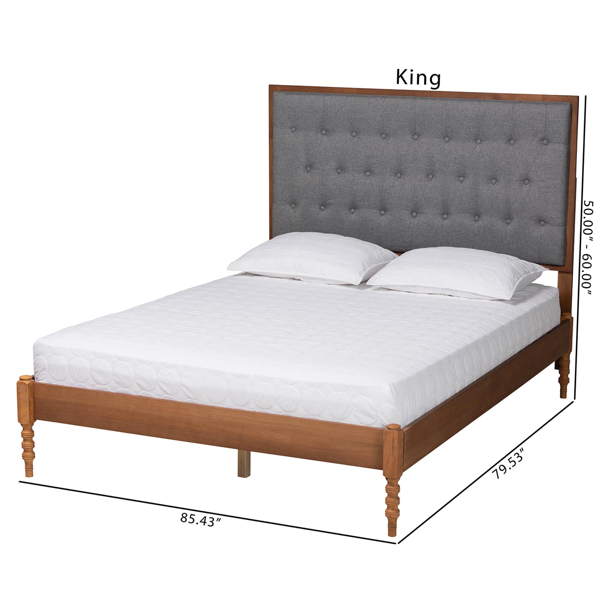 Baxton Studio Odeya Classic and Traditional Grey Fabric and Walnut Brown Finished Wood Queen Size Platform Bed - Image 4