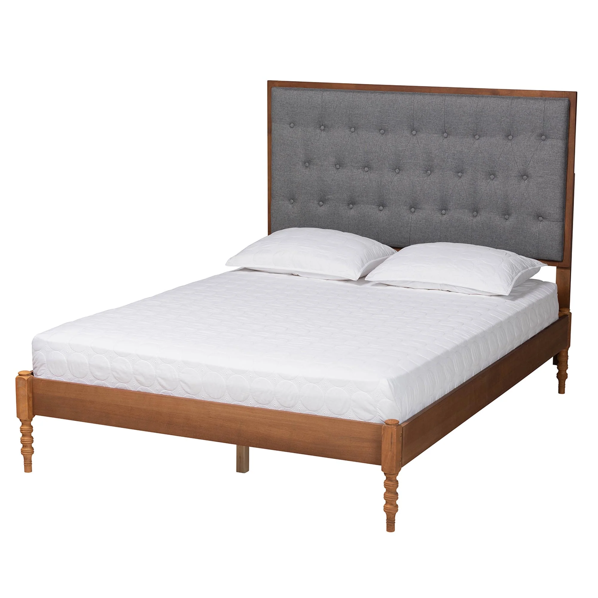 Baxton Studio Odeya Classic and Traditional Grey Fabric and Walnut Brown Finished Wood Queen Size Platform Bed - Image 6