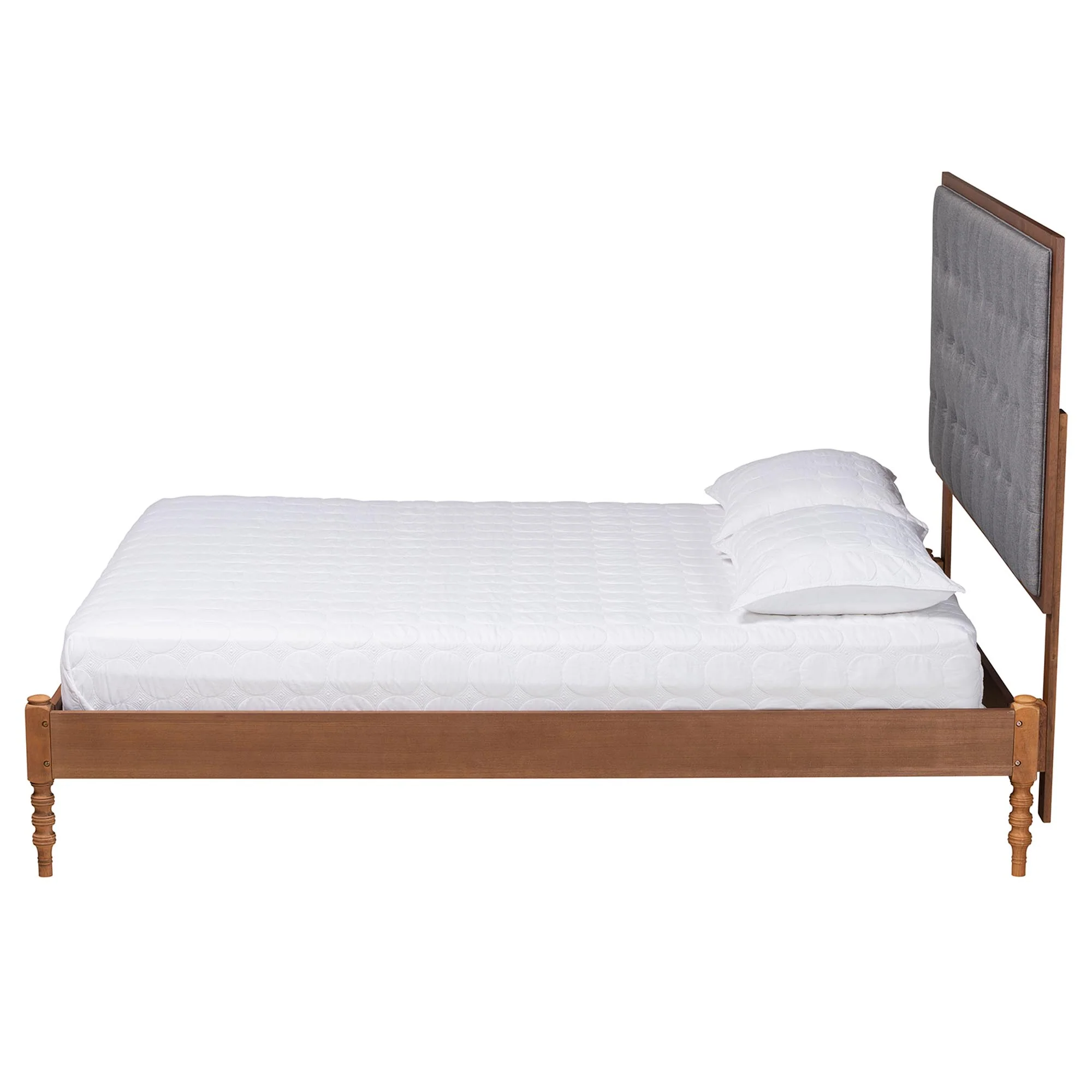 Baxton Studio Odeya Classic and Traditional Grey Fabric and Walnut Brown Finished Wood Queen Size Platform Bed - Image 7
