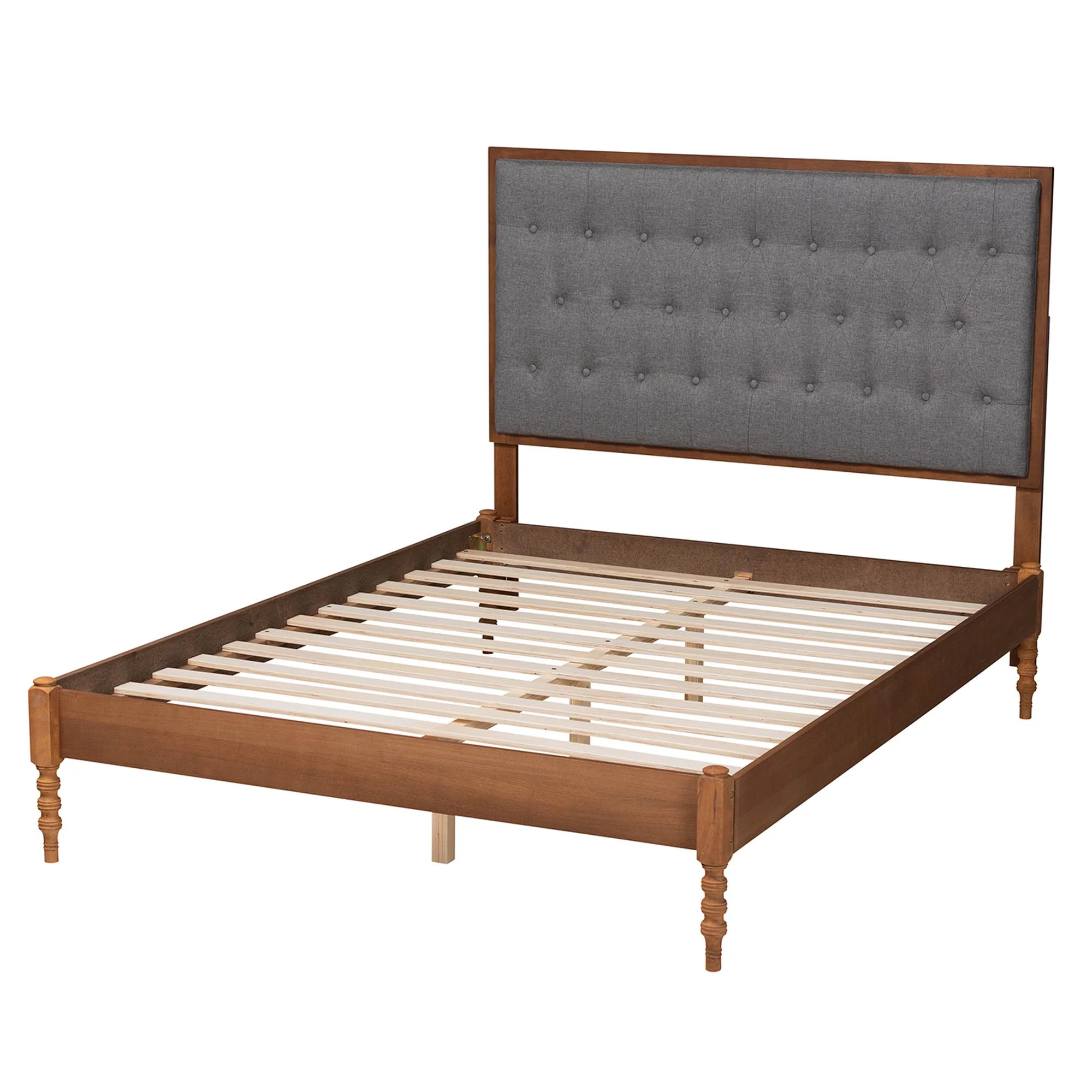 Baxton Studio Odeya Classic and Traditional Grey Fabric and Walnut Brown Finished Wood Queen Size Platform Bed - Image 8