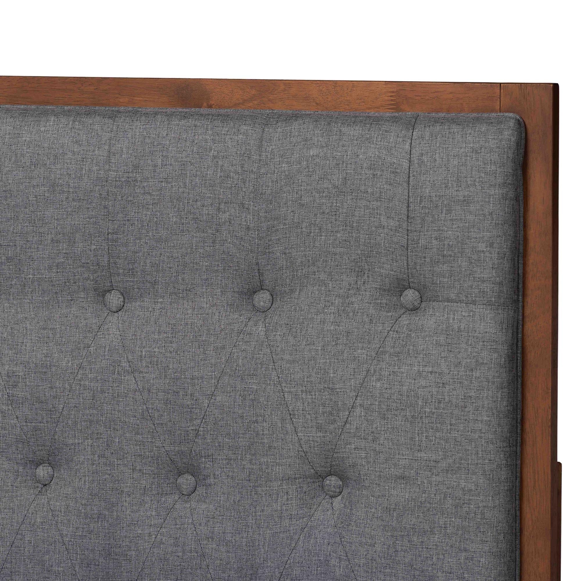Baxton Studio Odeya Classic and Traditional Grey Fabric and Walnut Brown Finished Wood Queen Size Platform Bed - Image 9