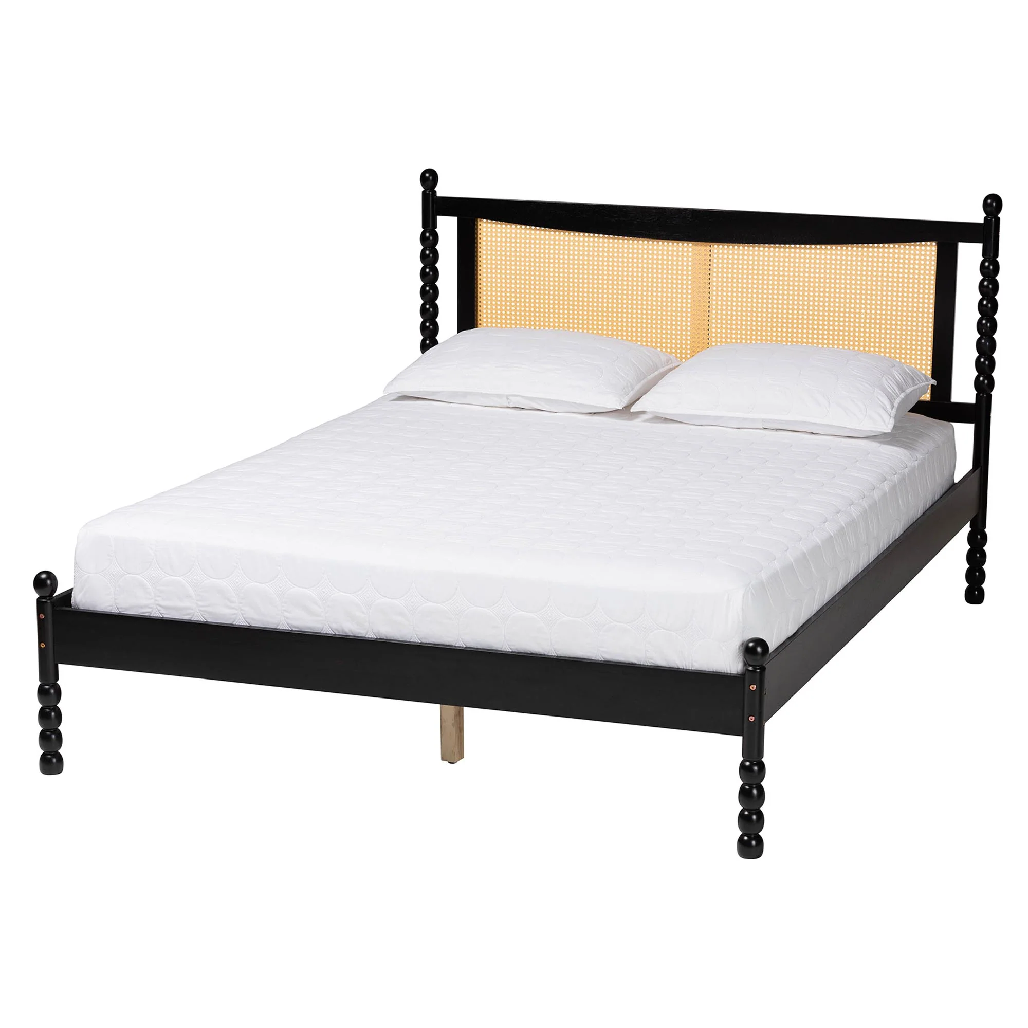 Baxton Studio Okena Mid-Century Modern Black Wood Queen Size Platform Bed with Woven Rattan - Image 2