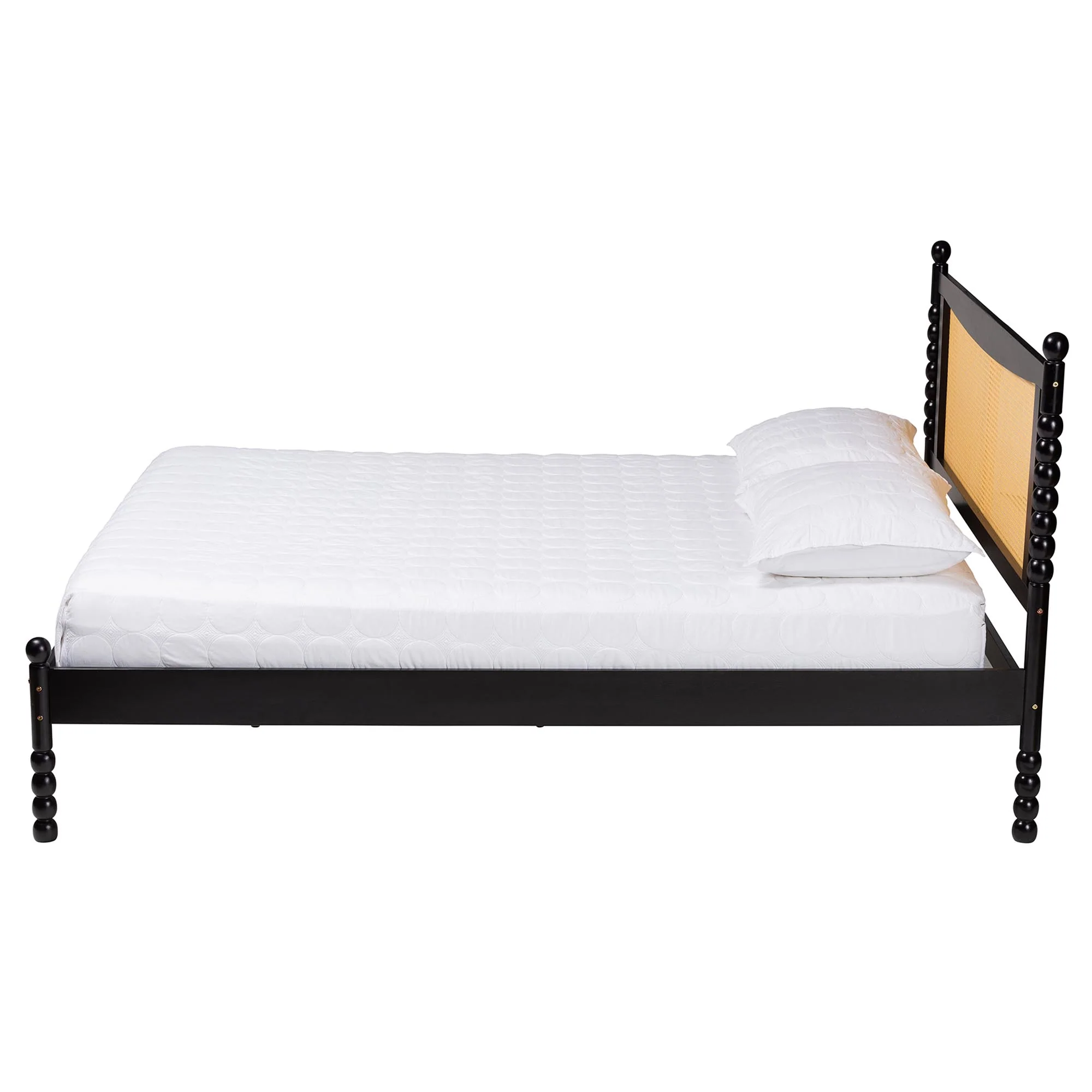 Baxton Studio Okena Mid-Century Modern Black Wood Queen Size Platform Bed with Woven Rattan - Image 3