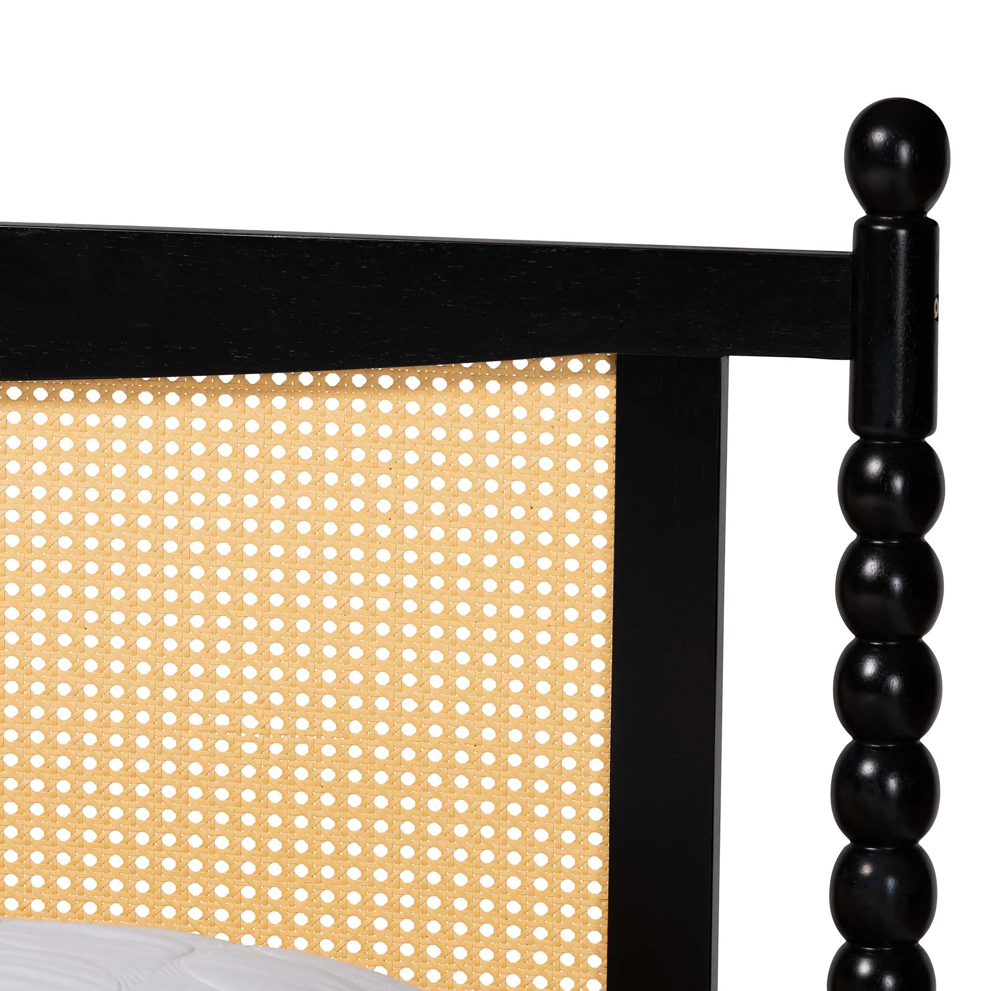 Baxton Studio Okena Mid-Century Modern Black Wood Queen Size Platform Bed with Woven Rattan - Image 5