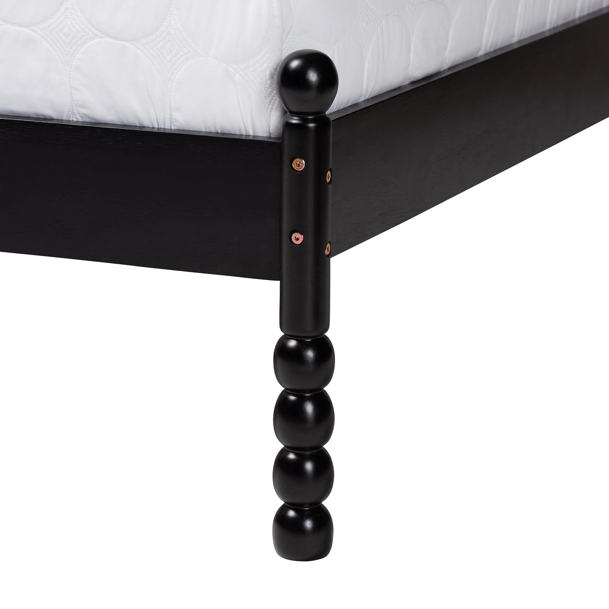 Baxton Studio Okena Mid-Century Modern Black Wood Queen Size Platform Bed with Woven Rattan - Image 6