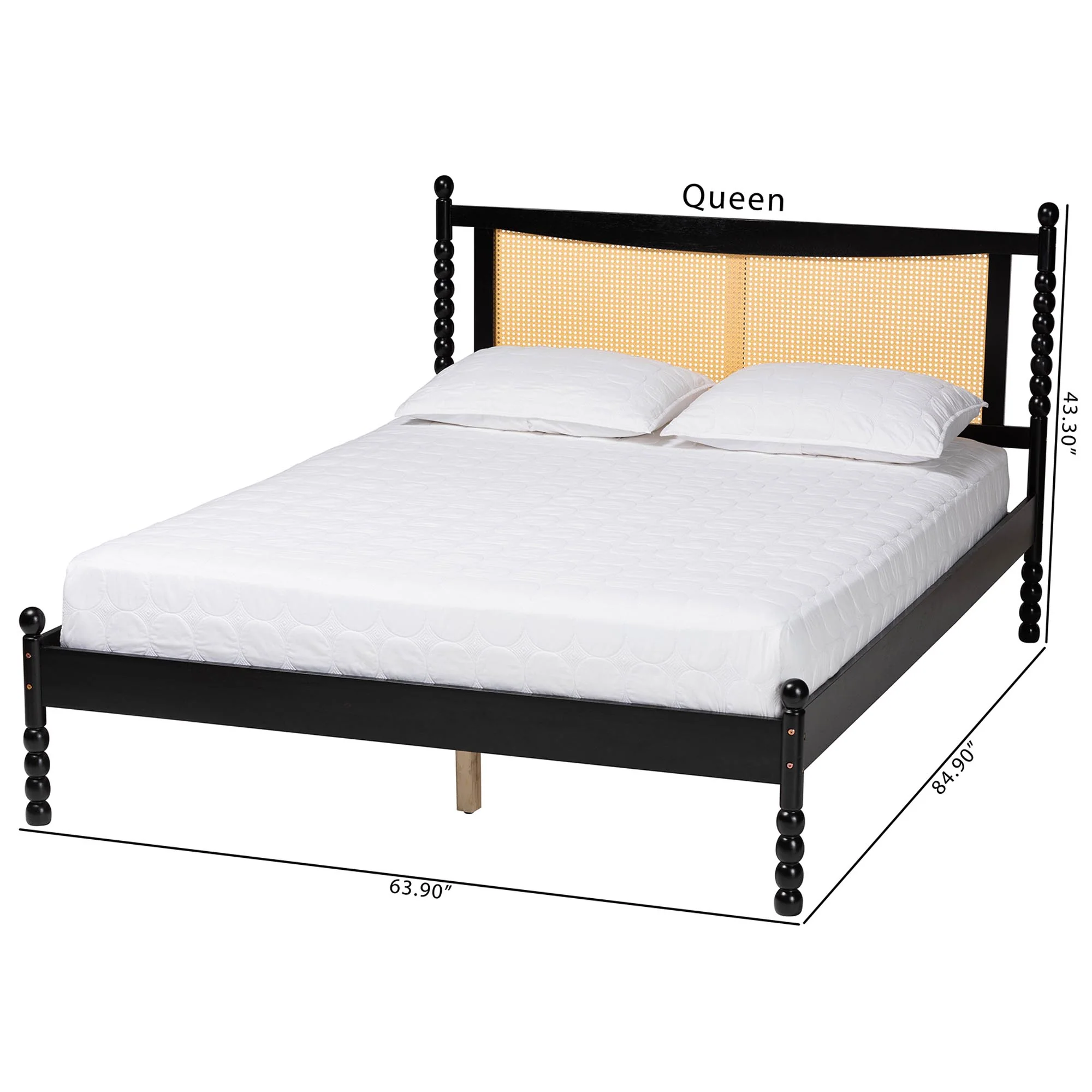 Baxton Studio Okena Mid-Century Modern Black Wood Queen Size Platform Bed with Woven Rattan - Image 8