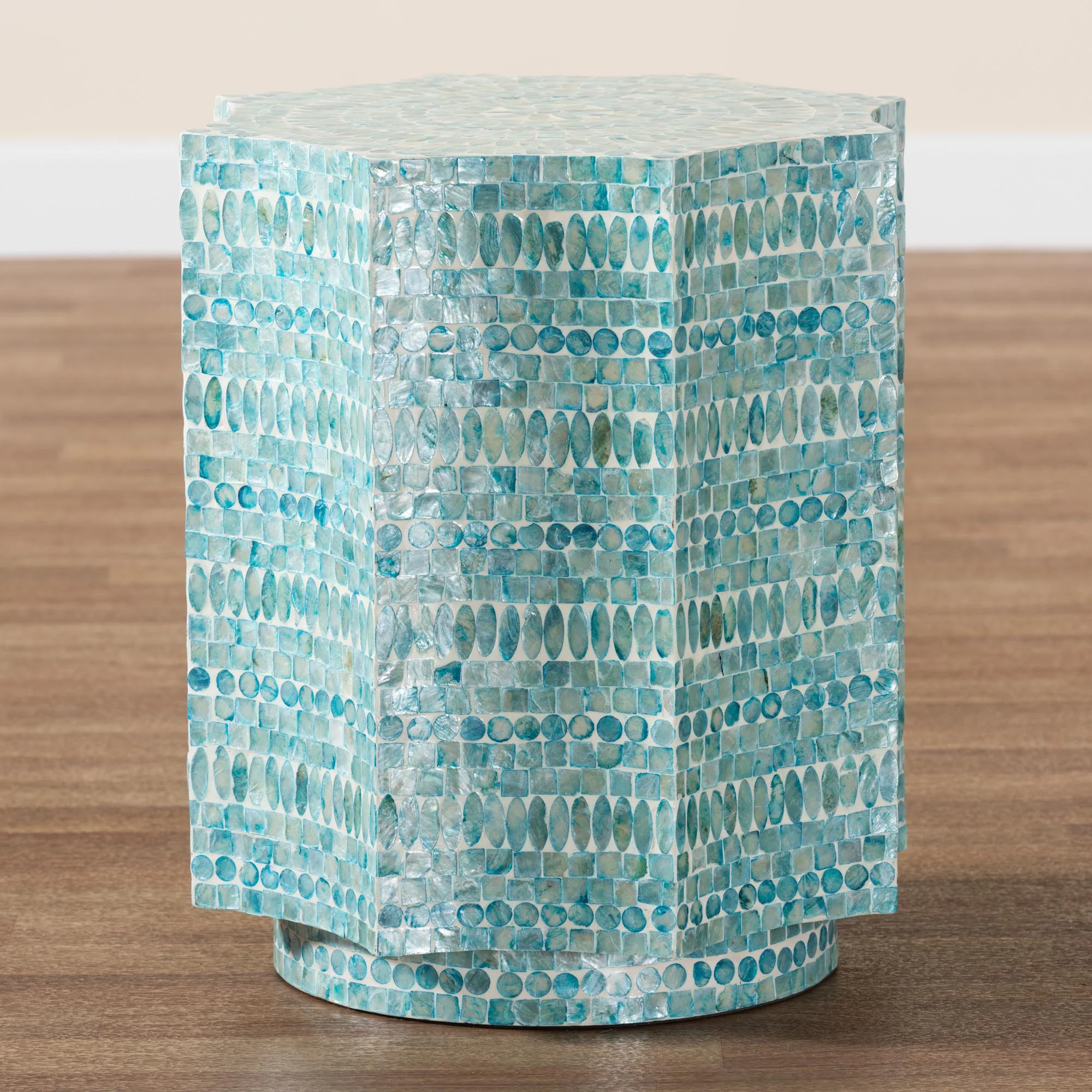 Baxton Studio Olesia Modern Bohemian Blue Mother of Pearl End Table - Image 6