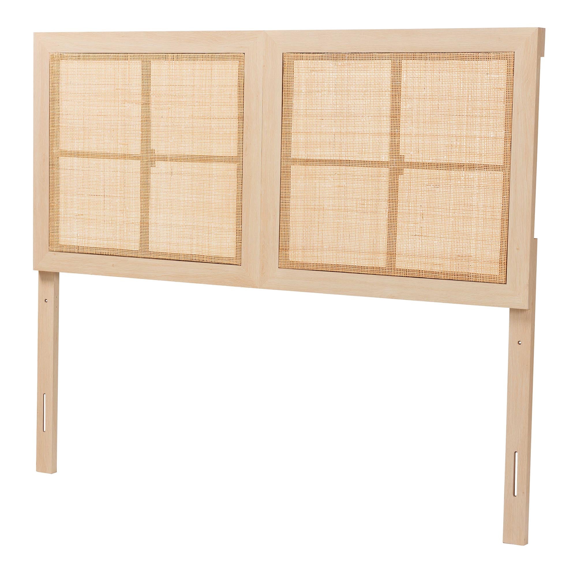 Baxton Studio Oline Modern Bohemian Light Brown Finished Wood and Natural Rattan Queen Size Headboard - Image 3