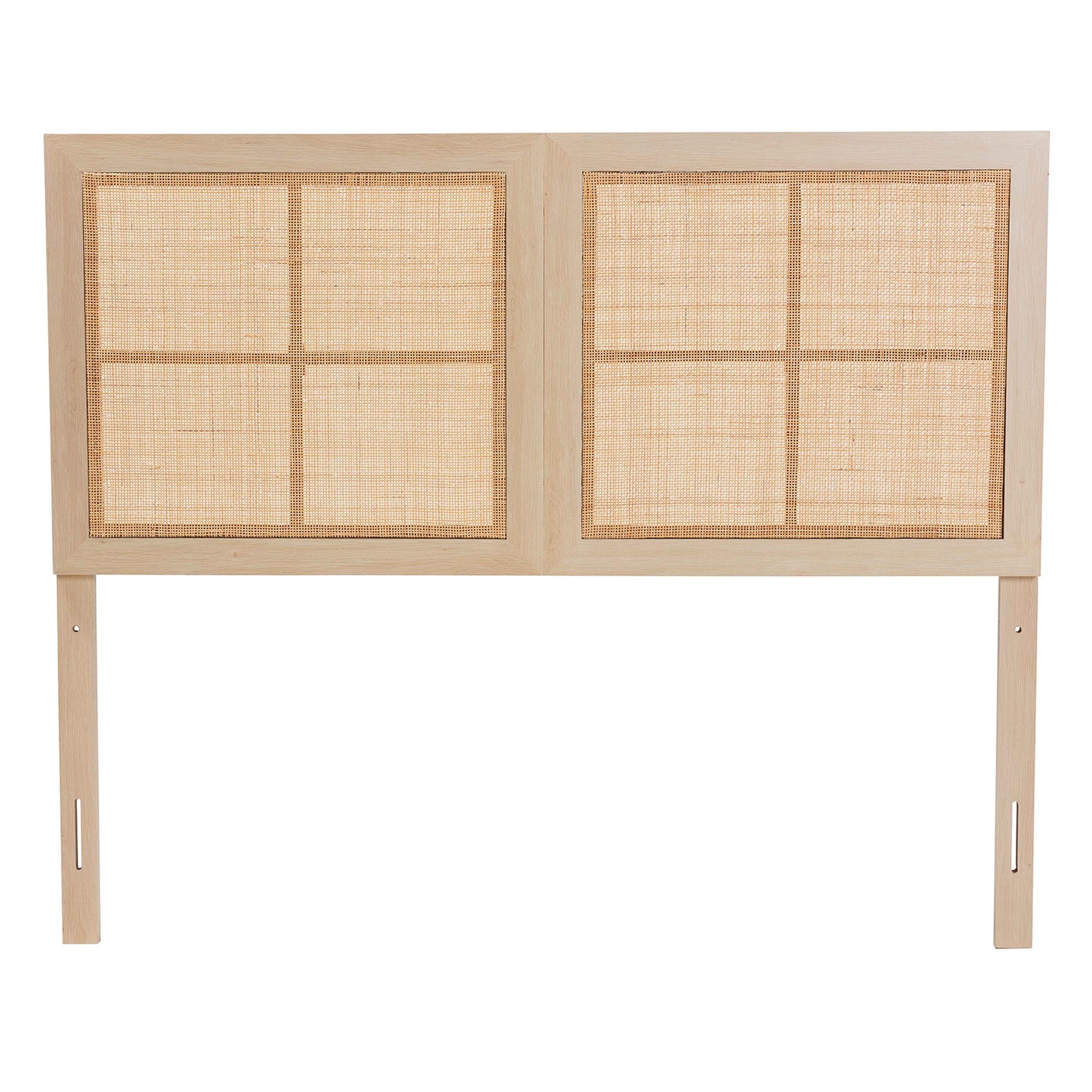 Baxton Studio Oline Modern Bohemian Light Brown Finished Wood and Natural Rattan Queen Size Headboard - Image 4