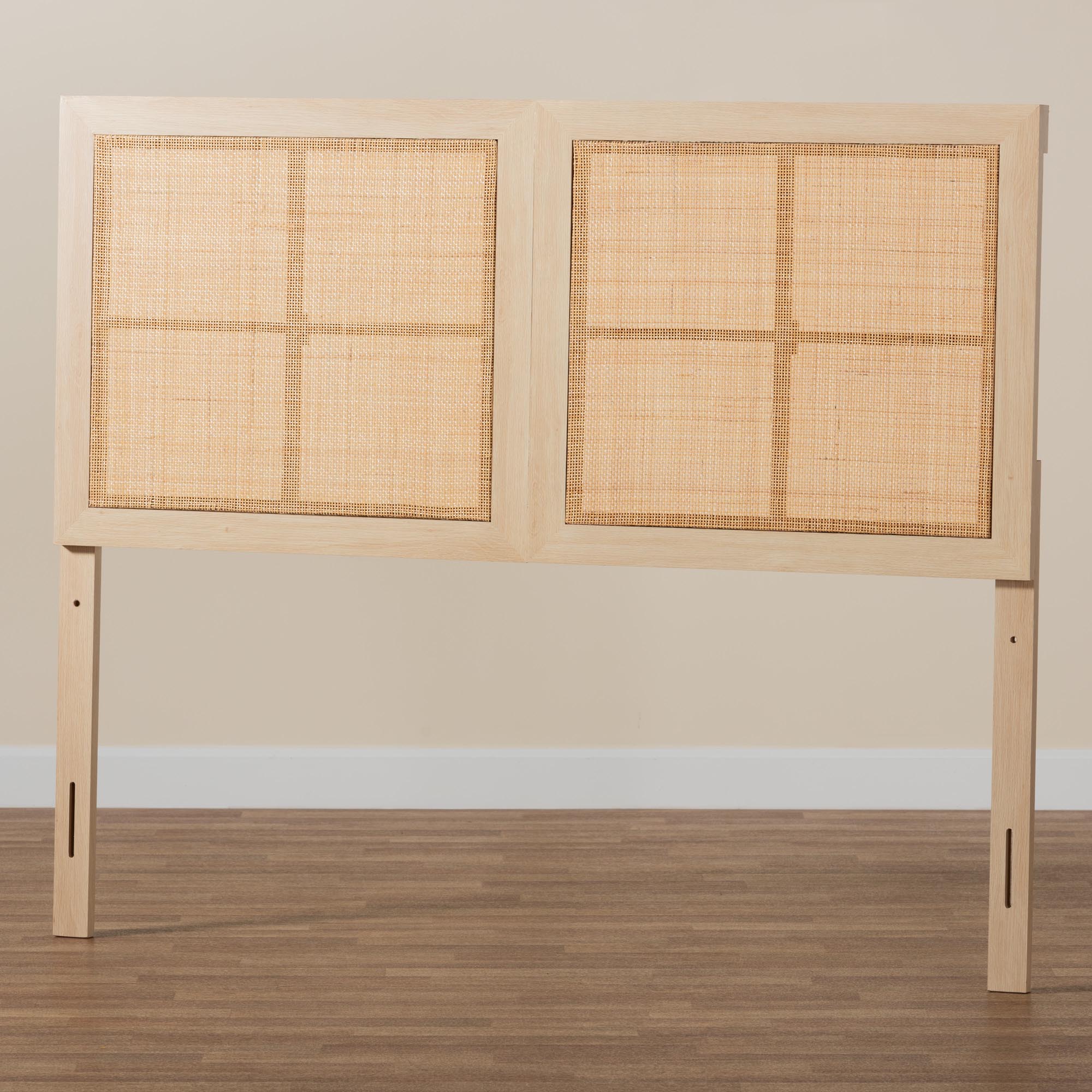 Baxton Studio Oline Modern Bohemian Light Brown Finished Wood and Natural Rattan Queen Size Headboard - Image 8
