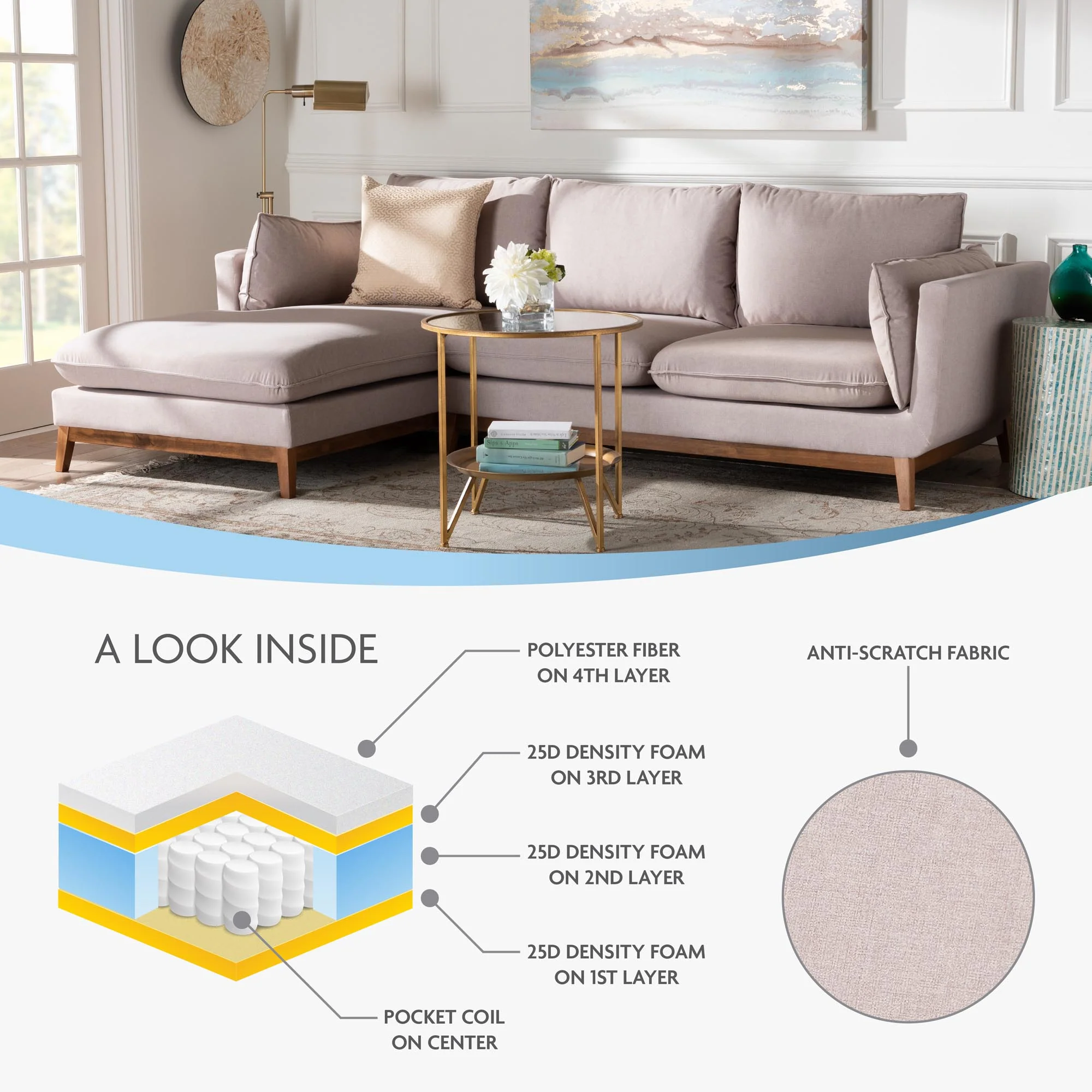 Baxton Studio Olson Modern Beige Fabric Left Facing Sectional Sofa - Image 7