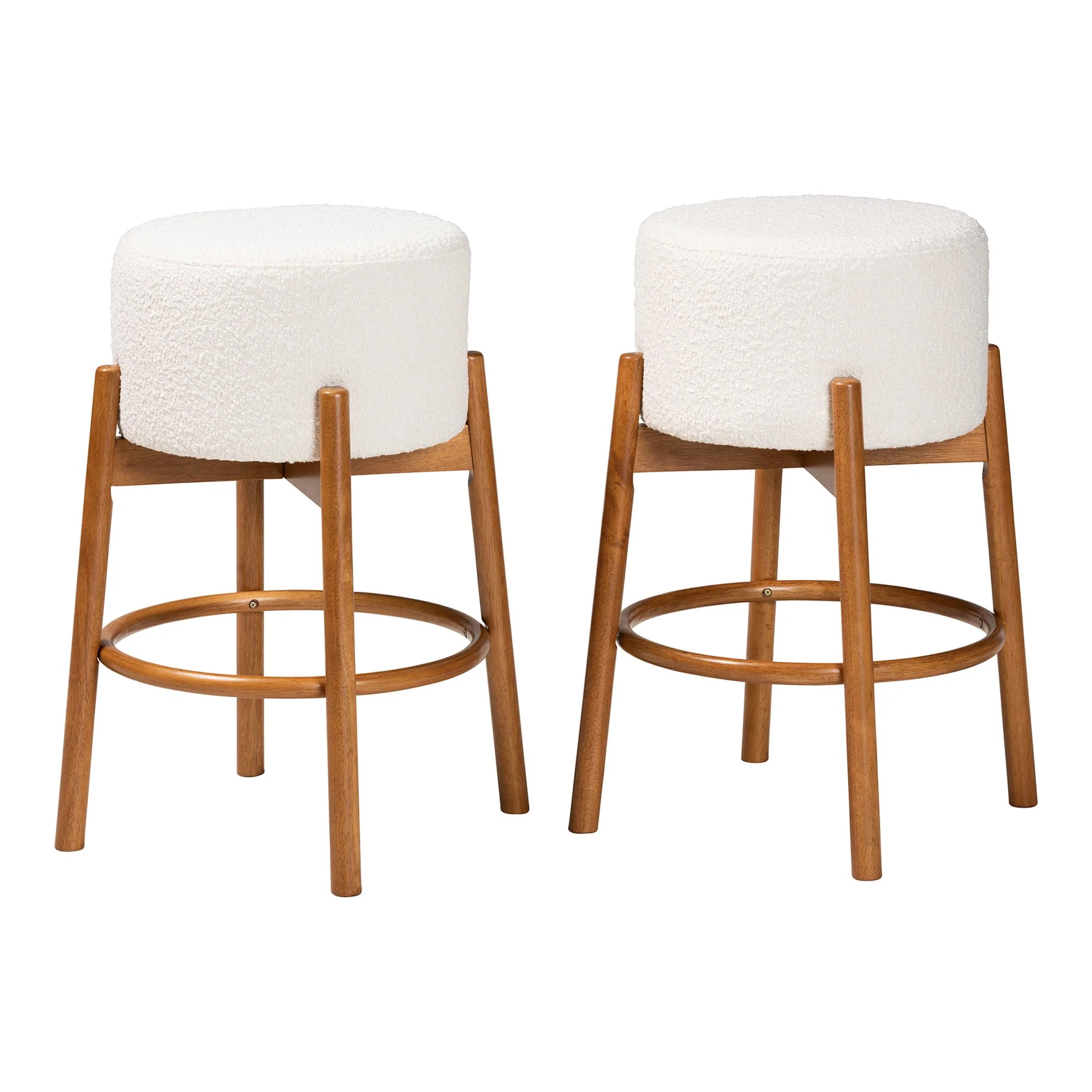 Baxton Studio Olwen Modern Japandi Cream Boucle Fabric and Walnut Brown Finished Wood 2-Piece Bar Stool Set - Image 2