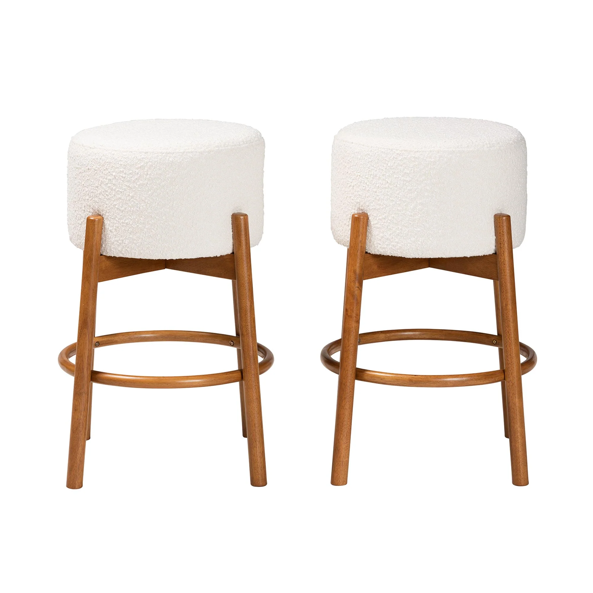 Baxton Studio Olwen Modern Japandi Cream Boucle Fabric and Walnut Brown Finished Wood 2-Piece Bar Stool Set - Image 3