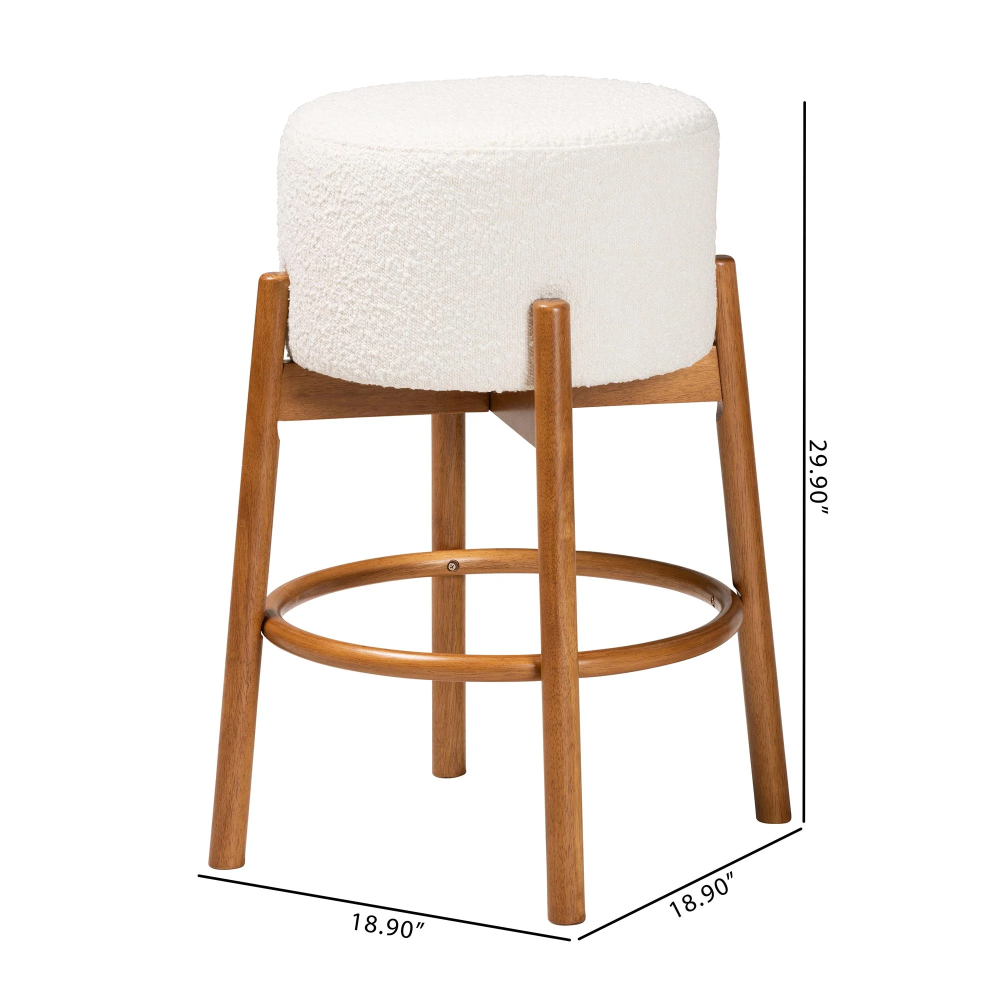 Baxton Studio Olwen Modern Japandi Cream Boucle Fabric and Walnut Brown Finished Wood 2-Piece Bar Stool Set - Image 7