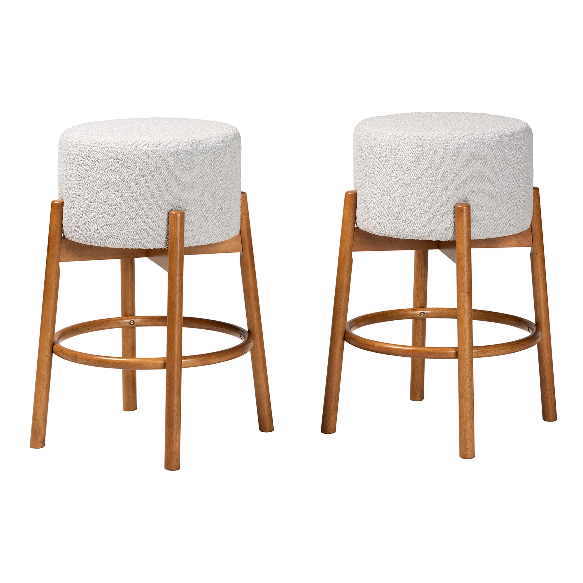 Baxton Studio Olwen Modern Japandi Light Grey Boucle Fabric and Walnut Brown Finished Wood 2-Piece Bar Stool Set - Image 2