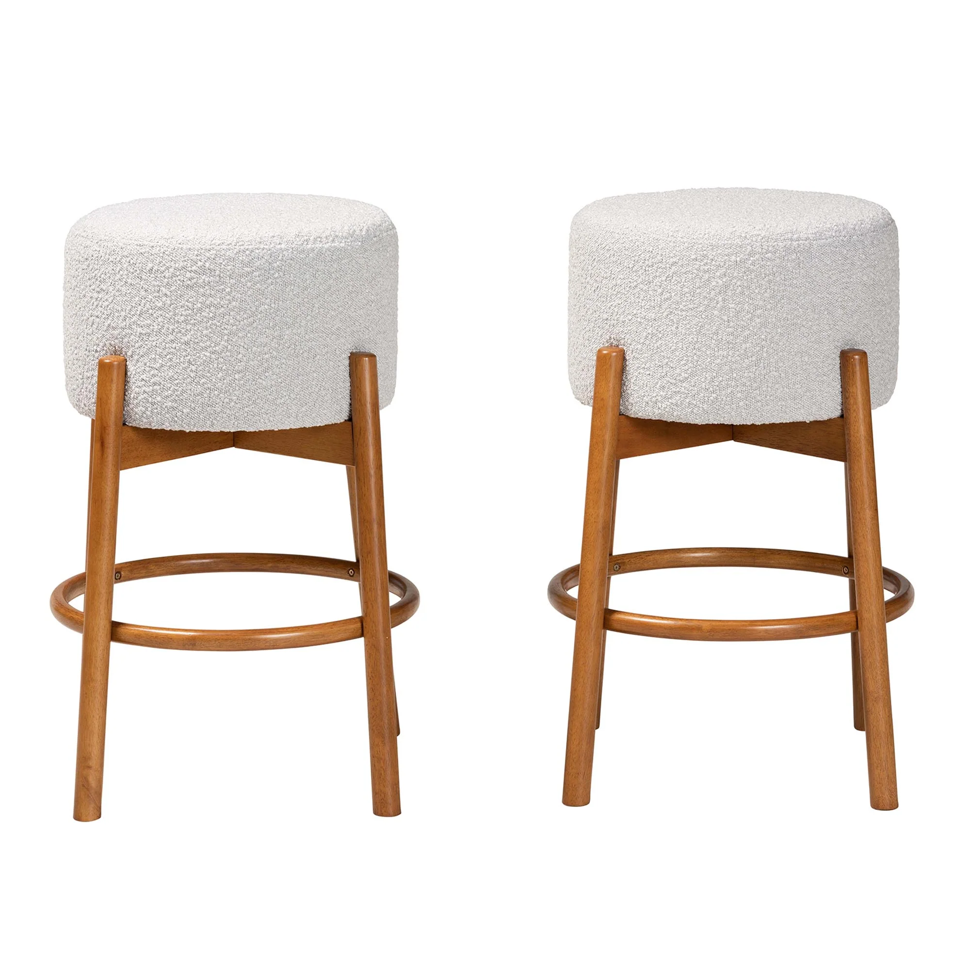 Baxton Studio Olwen Modern Japandi Light Grey Boucle Fabric and Walnut Brown Finished Wood 2-Piece Bar Stool Set - Image 3
